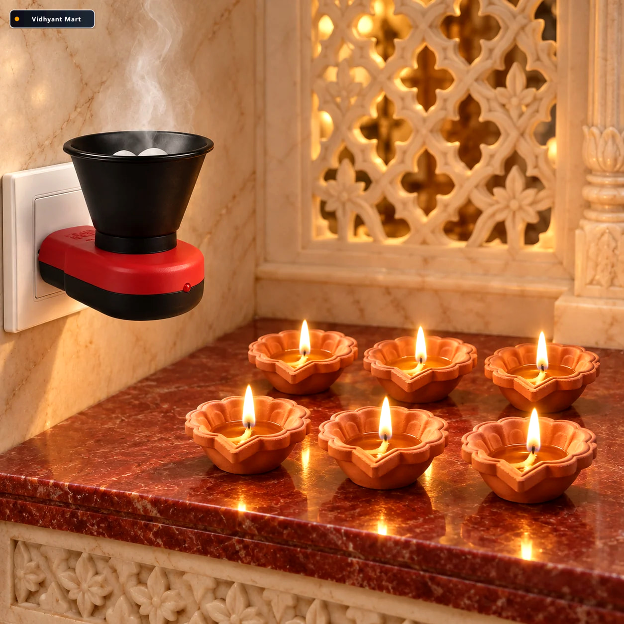 Vidhyant Mart Divine Electric Kapoor Diffuser 6 Piece Diya Set 1