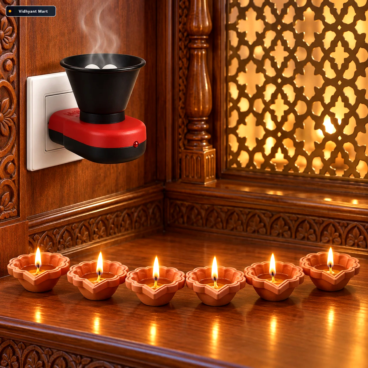 Vidhyant Mart Divine Electric Kapoor Diffuser 6 Piece Diya Set 3