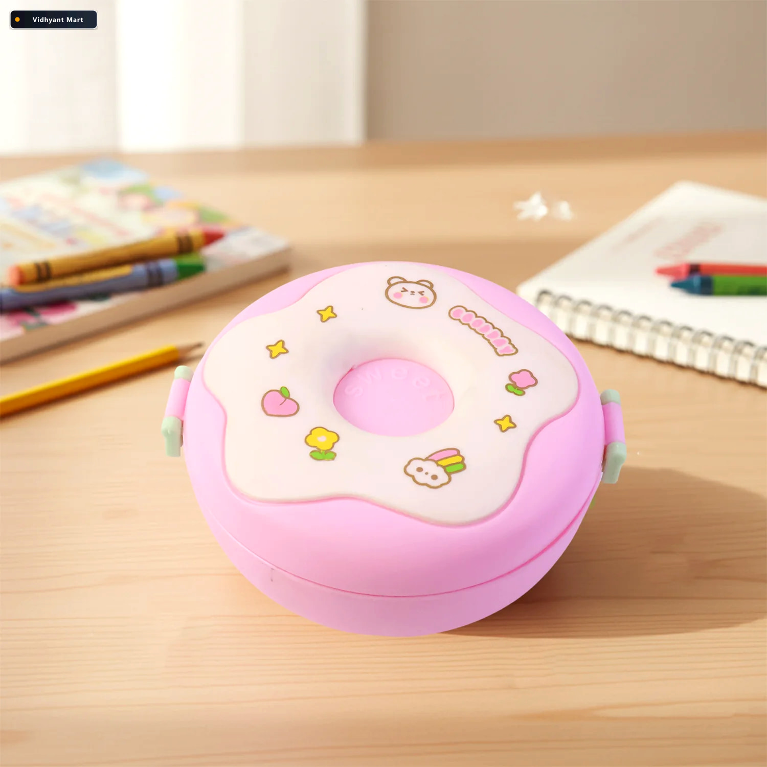 Vidhyant Mart Donut Lunch Box Insulated 3 Compartment For Kids A 2