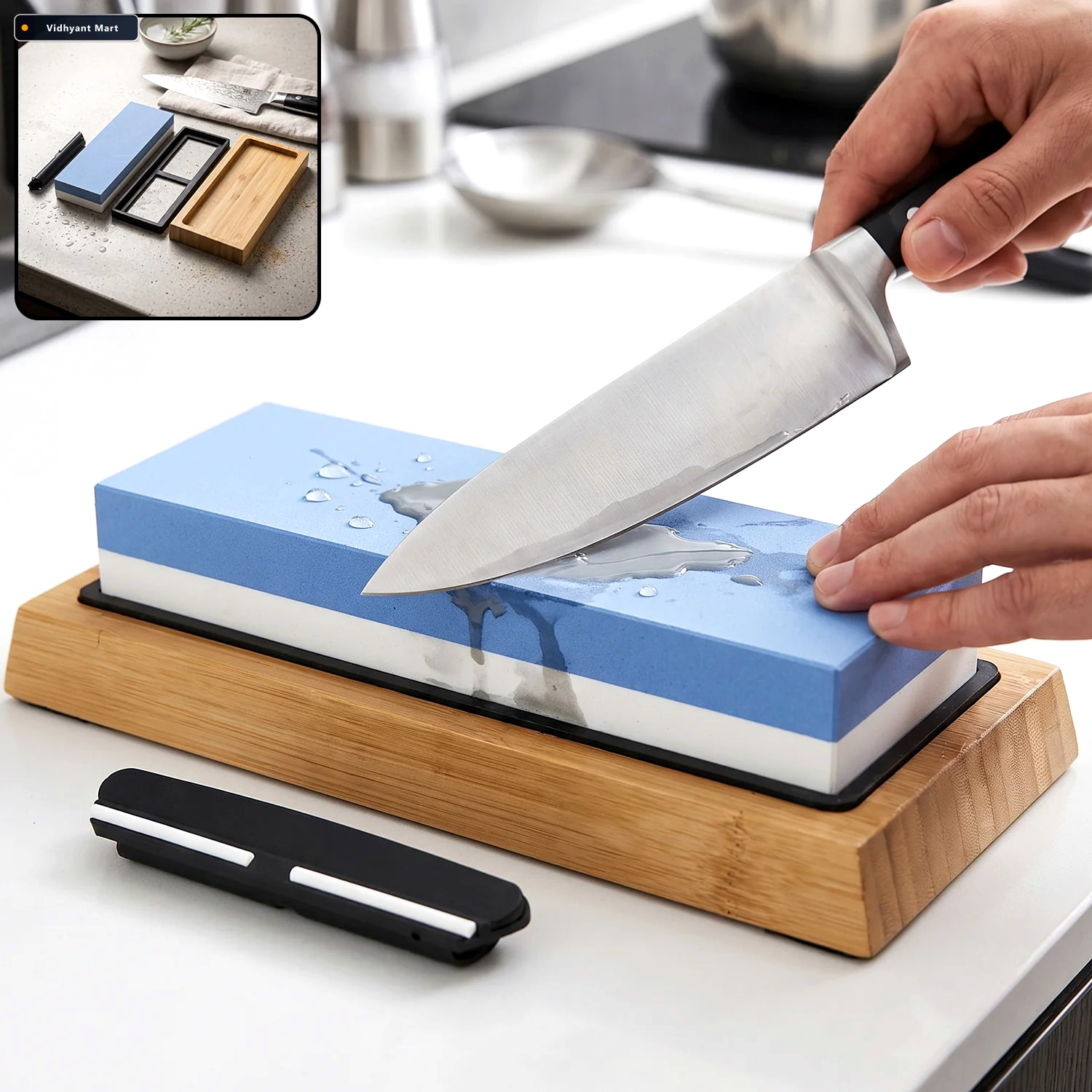 Vidhyant Mart Double Sided Knife Sharpening Whetstone Set With B 1