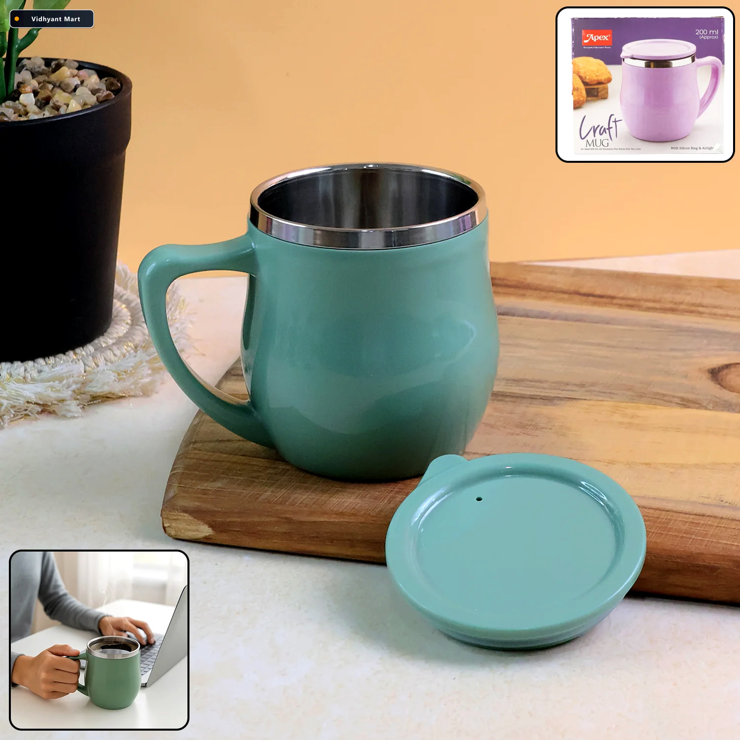 Vidhyant Mart Double Wall Desk Mug Stainless Steel Spill Resista 1