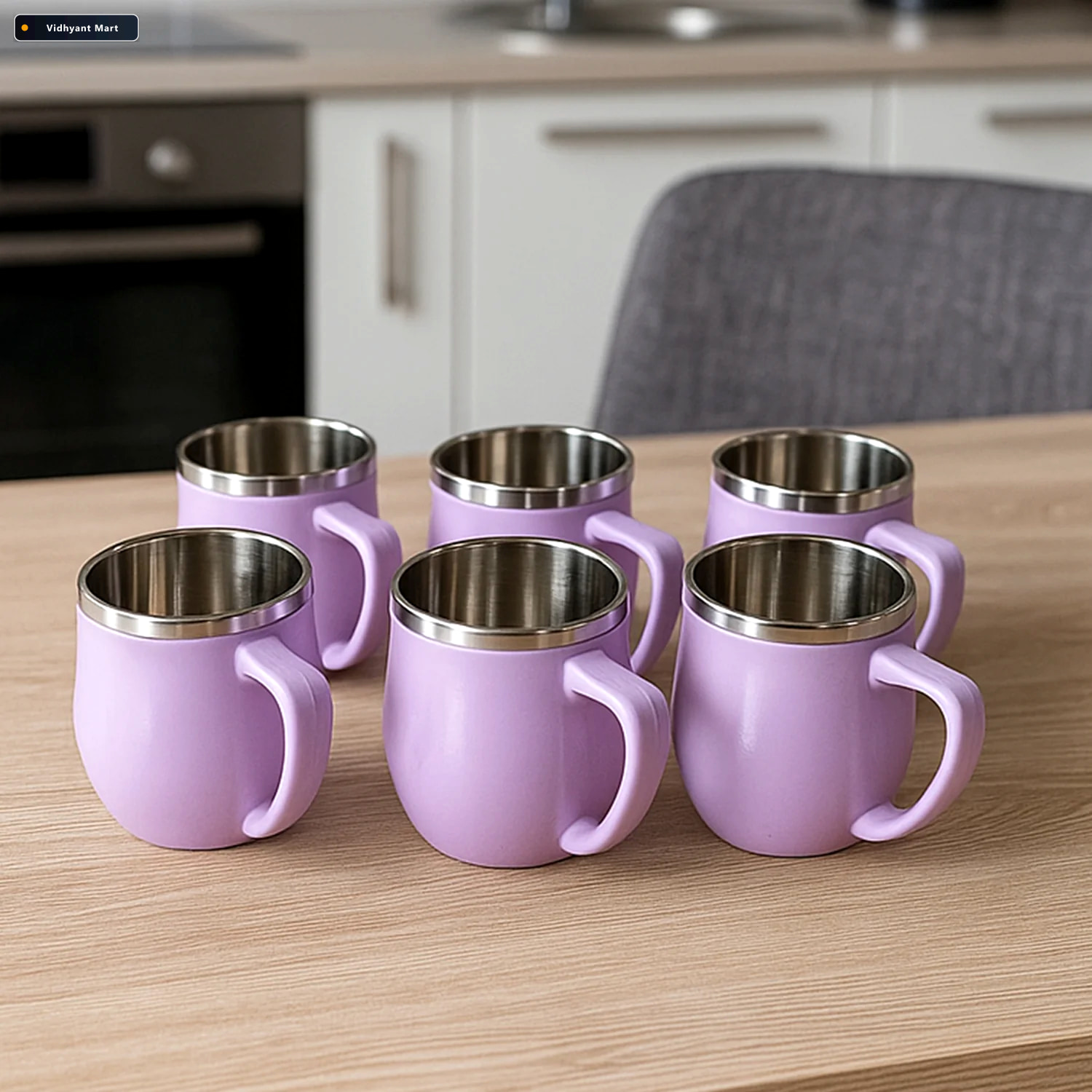Vidhyant Mart Double Wall Stainless Steel Mug Set Insulated 6 Pc 3