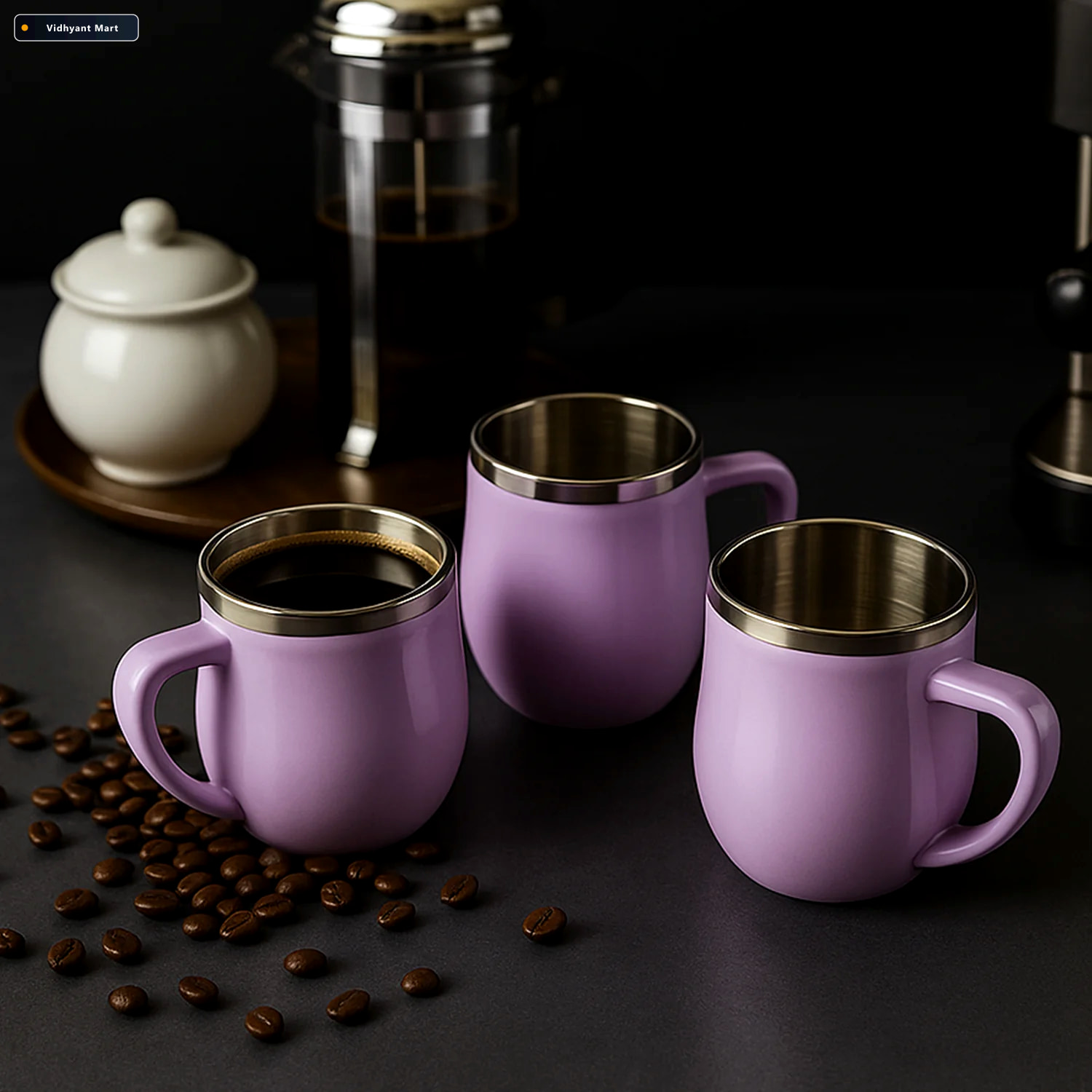 Vidhyant Mart Double Wall Stainless Steel Mug Set Insulated 6 Pc 4