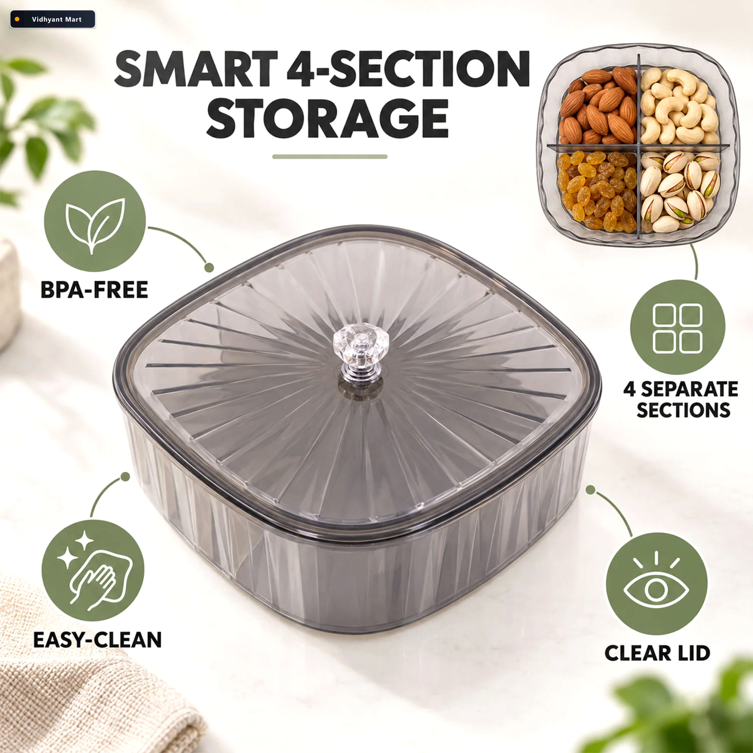 Vidhyant Mart Dry Fruit Storage Box With Lid For Nuts And Snacks 2