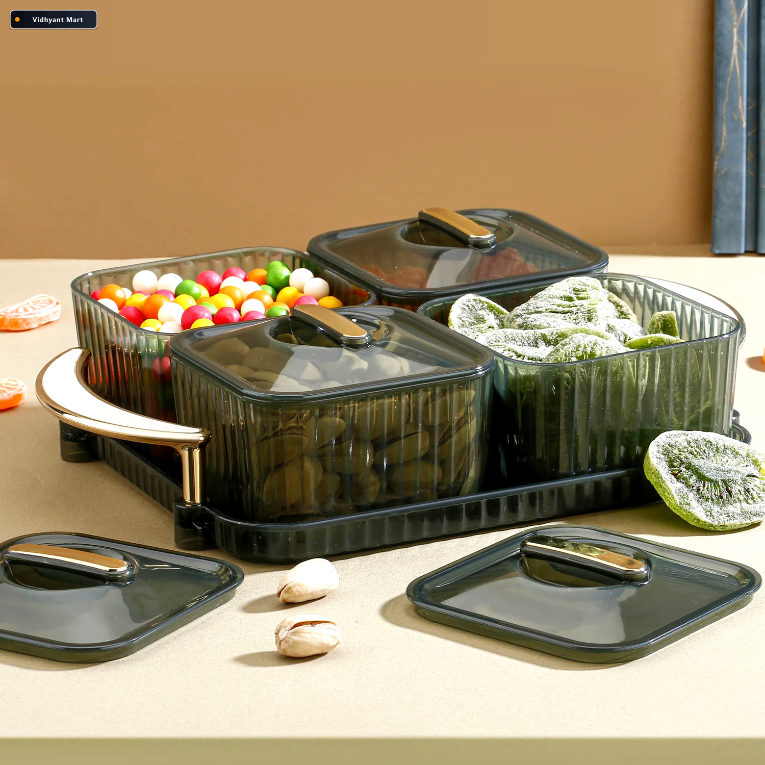 Vidhyant Mart Dryfruit Storage Box Luxury 4 Piece Airtight Set W 2