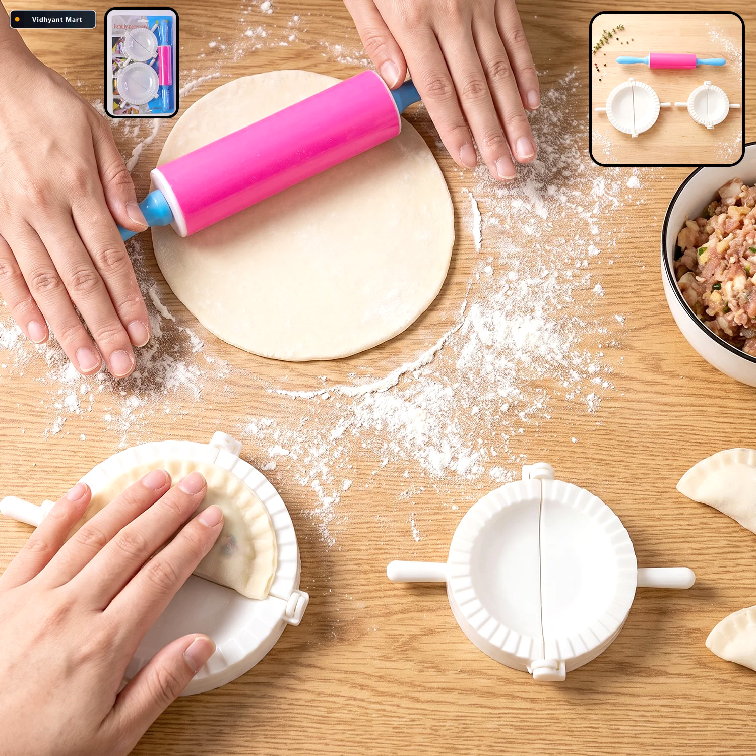 Vidhyant Mart Dumpling Maker Mould Set With Mini Rolling Pin For 1