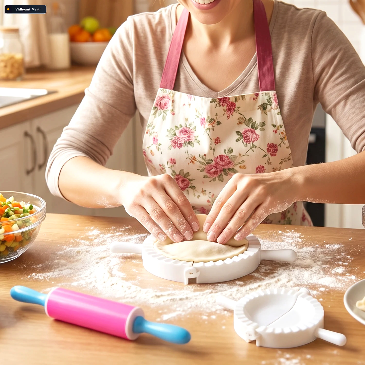 Vidhyant Mart Dumpling Maker Mould Set With Mini Rolling Pin For 4