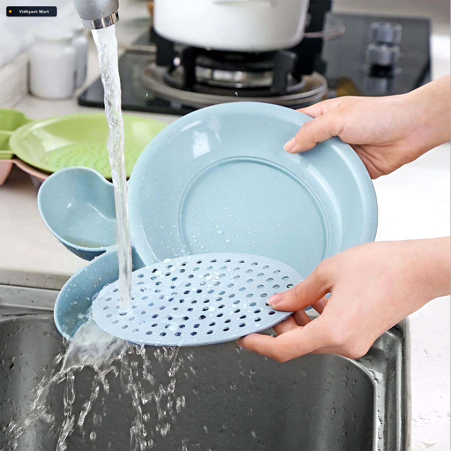 Vidhyant Mart Dumpling Serving Plate With Strainer Dual Sauce Co 3
