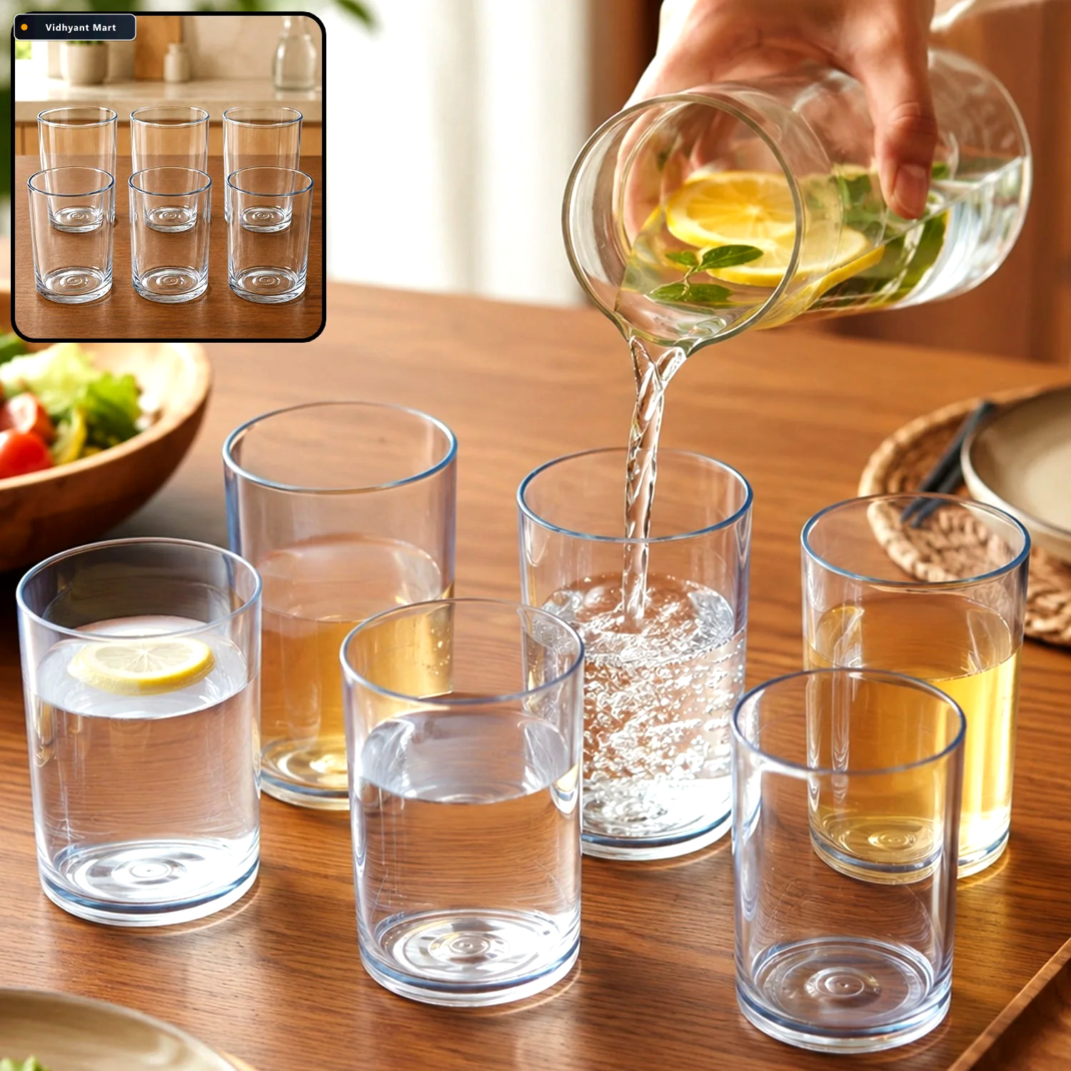 Vidhyant Mart Durable Plastic Glass Set 6 Lightweight Unbreakabl 1