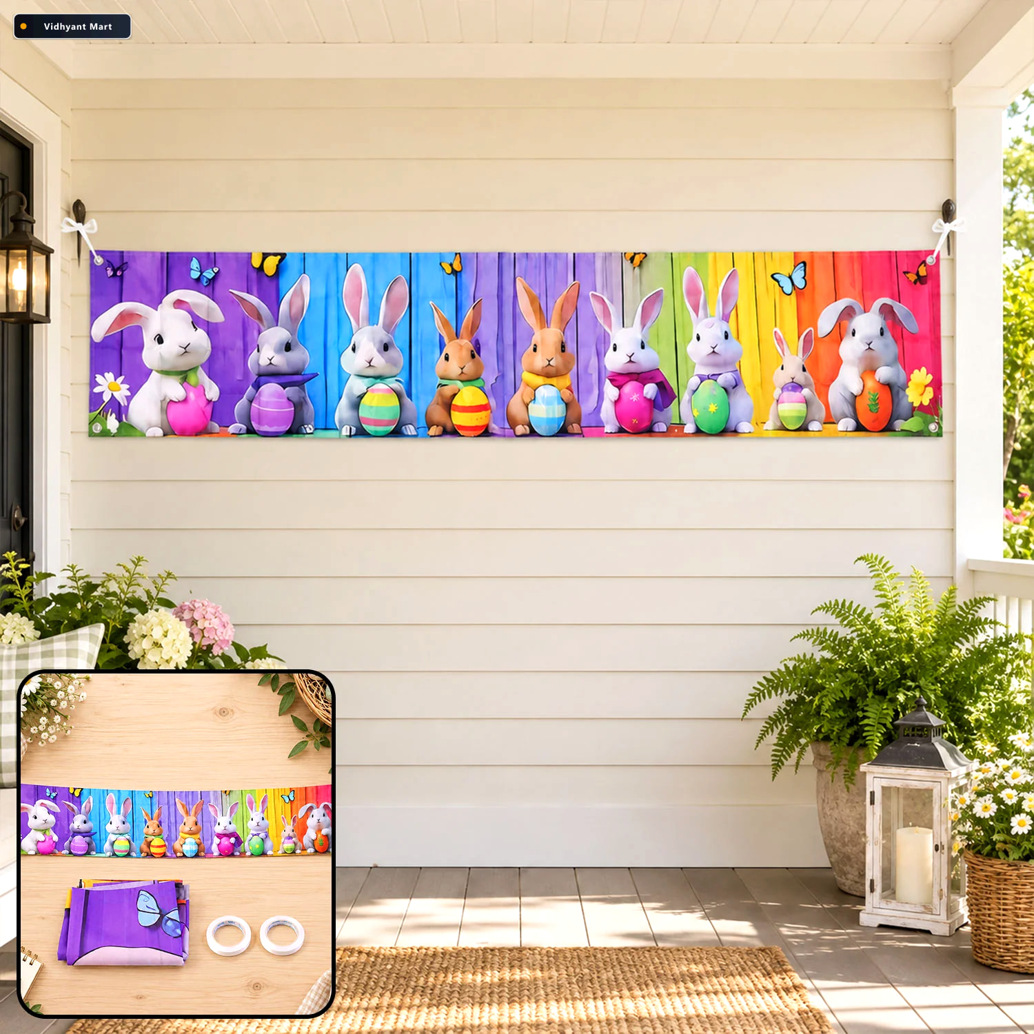 Vidhyant Mart Easter Bunny Backdrop Curtain For Spring Party And 1