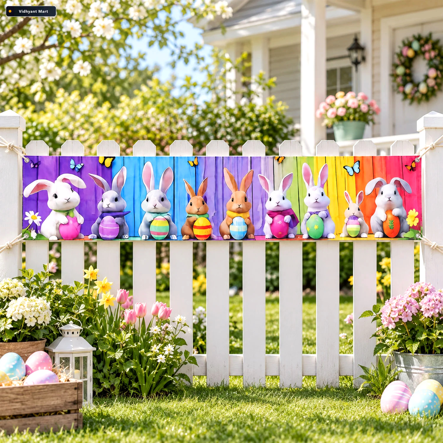 Vidhyant Mart Easter Bunny Backdrop Curtain For Spring Party And 2
