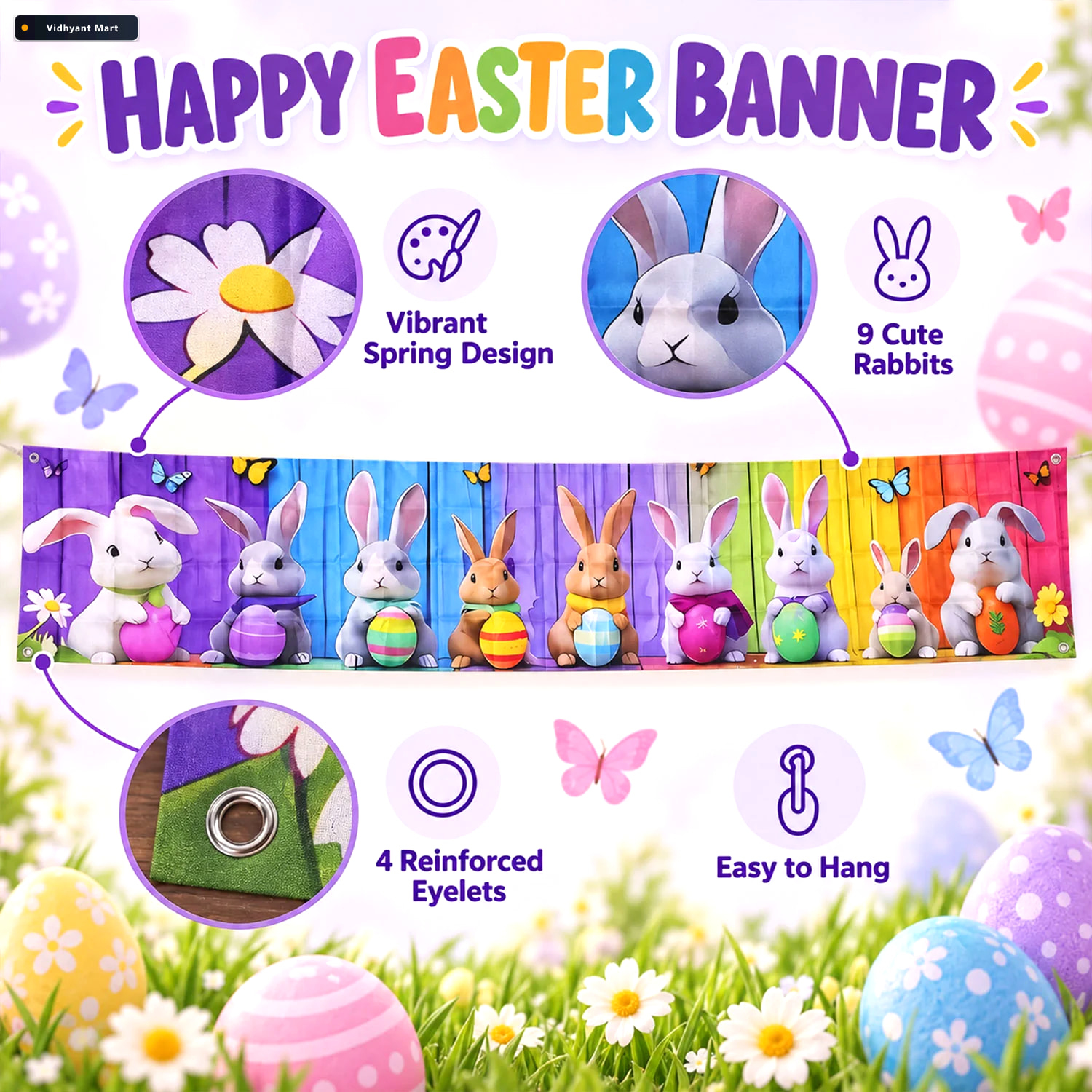 Vidhyant Mart Easter Bunny Backdrop Curtain For Spring Party And 3