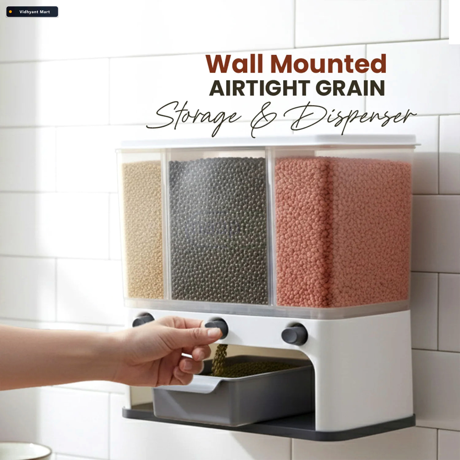 Vidhyant Mart Easy Flow Cereal Dispenser 3 In 1 Wall Mount Stora 2