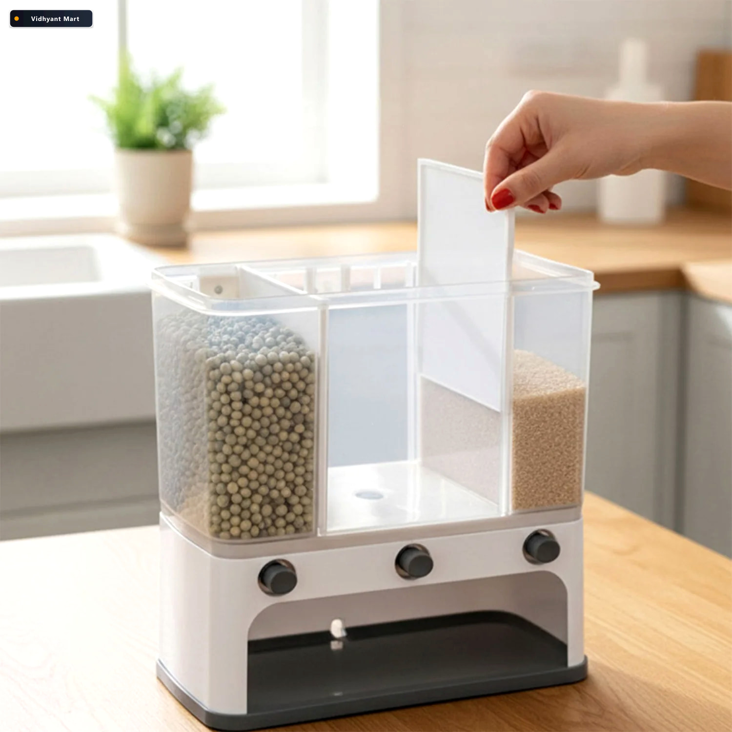 Vidhyant Mart Easy Flow Cereal Dispenser 3 In 1 Wall Mount Stora 3