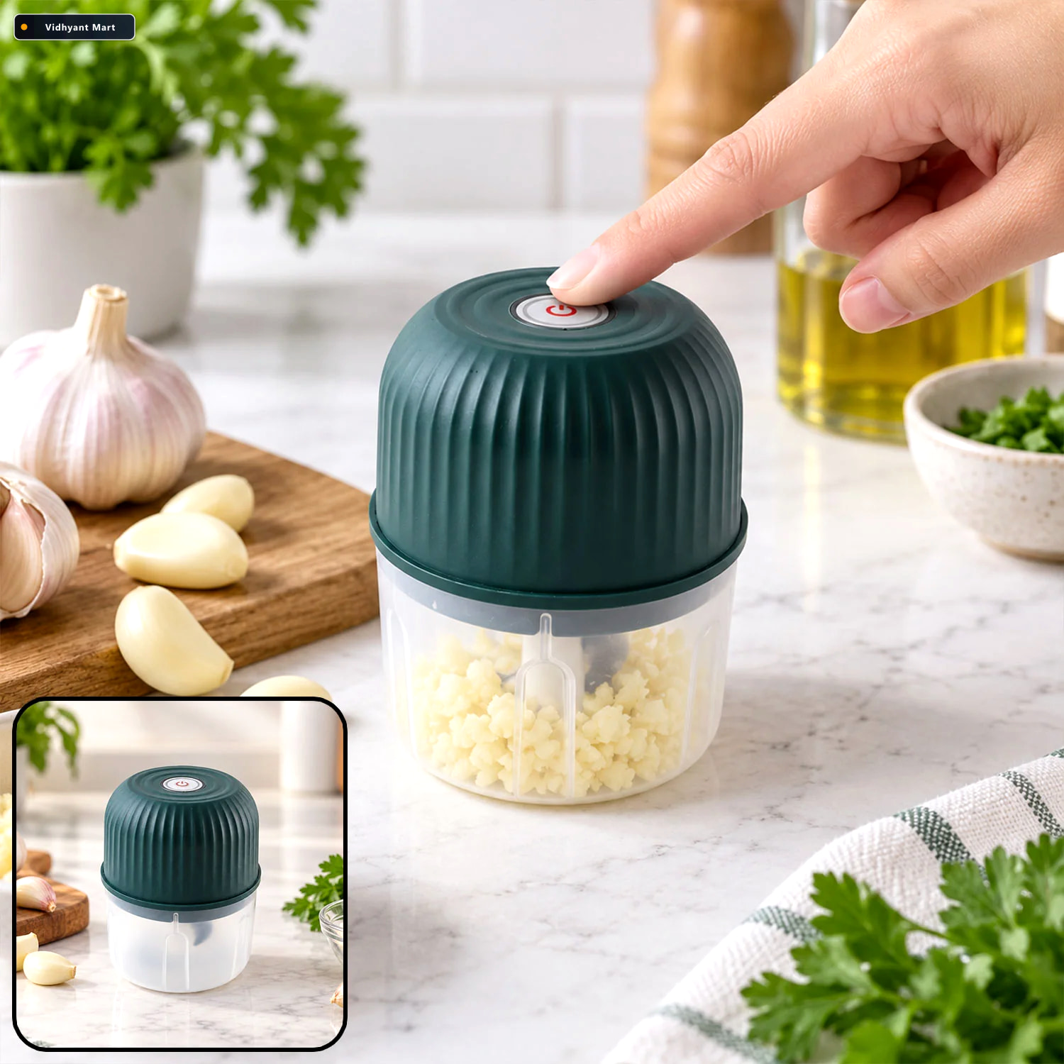Vidhyant Mart Easy Mini Usb Rechargeable Electric Garlic Chopper 1