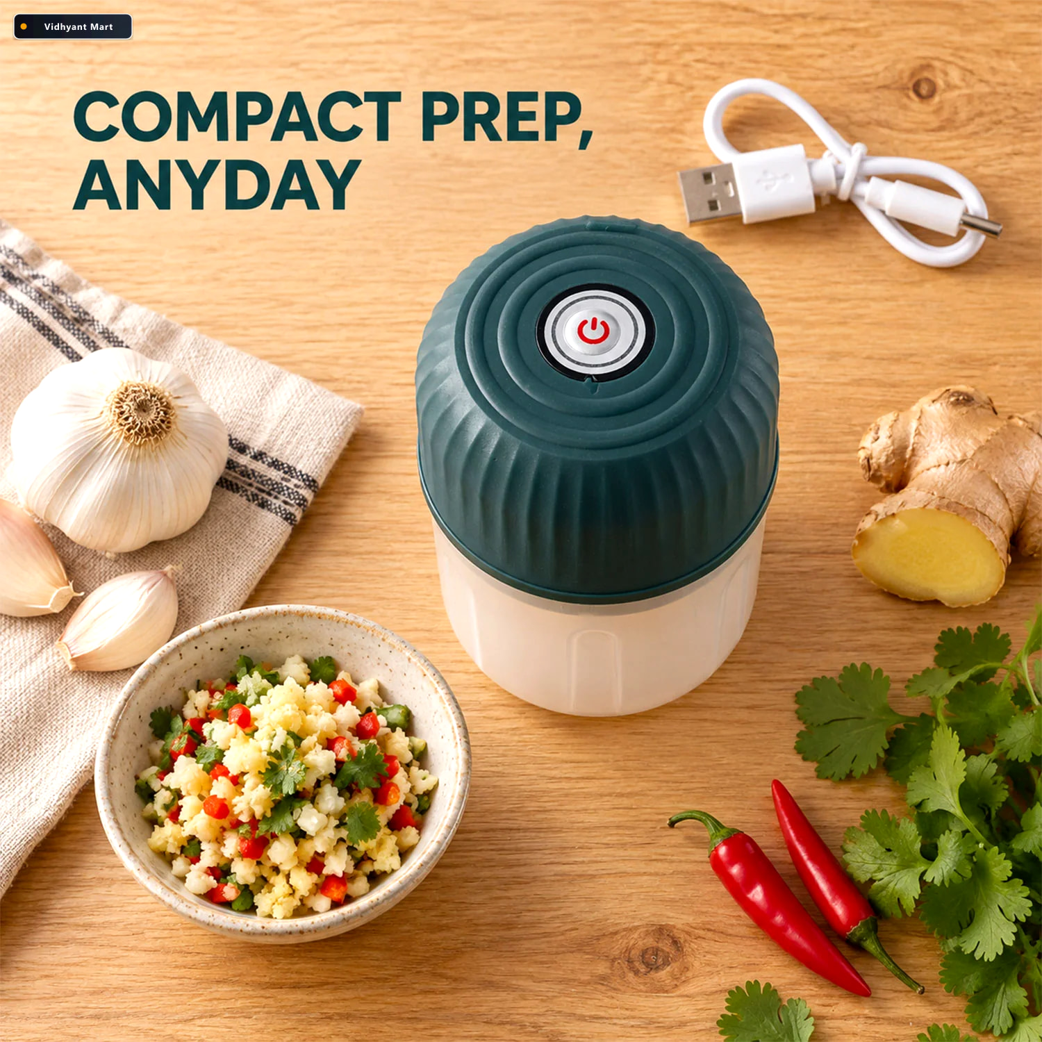 Vidhyant Mart Easy Mini Usb Rechargeable Electric Garlic Chopper 2