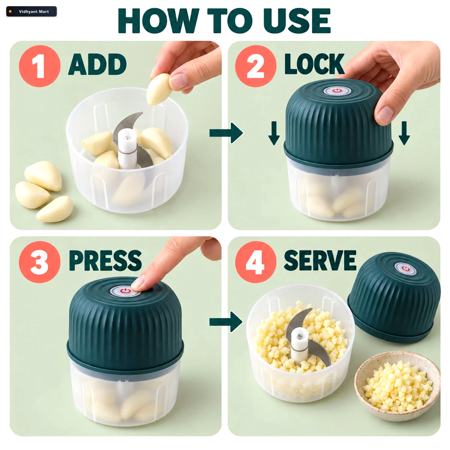 Vidhyant Mart Easy Mini Usb Rechargeable Electric Garlic Chopper 3