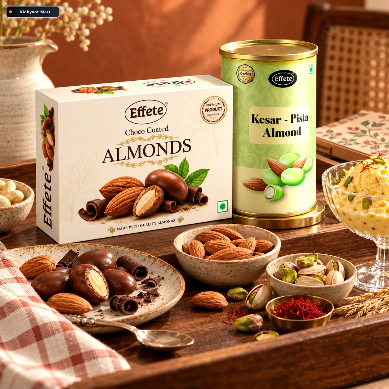 Vidhyant Mart Effete Kesar Pista Almonds With Choco Coated Almon 2