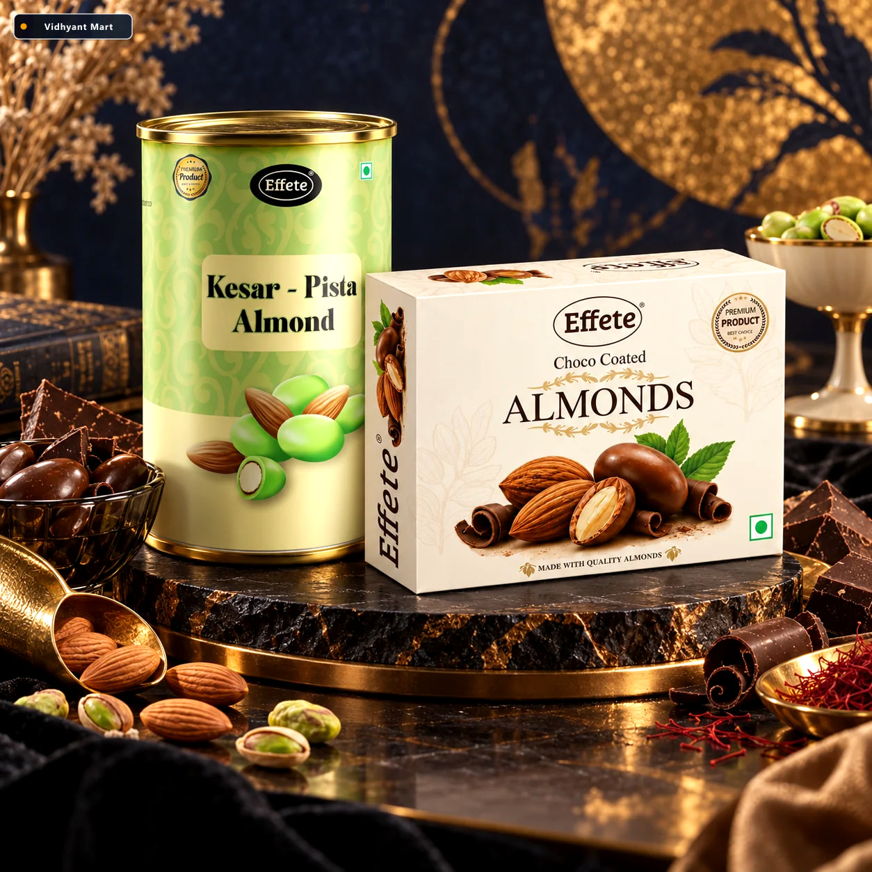 Vidhyant Mart Effete Kesar Pista Almonds With Choco Coated Almon 4