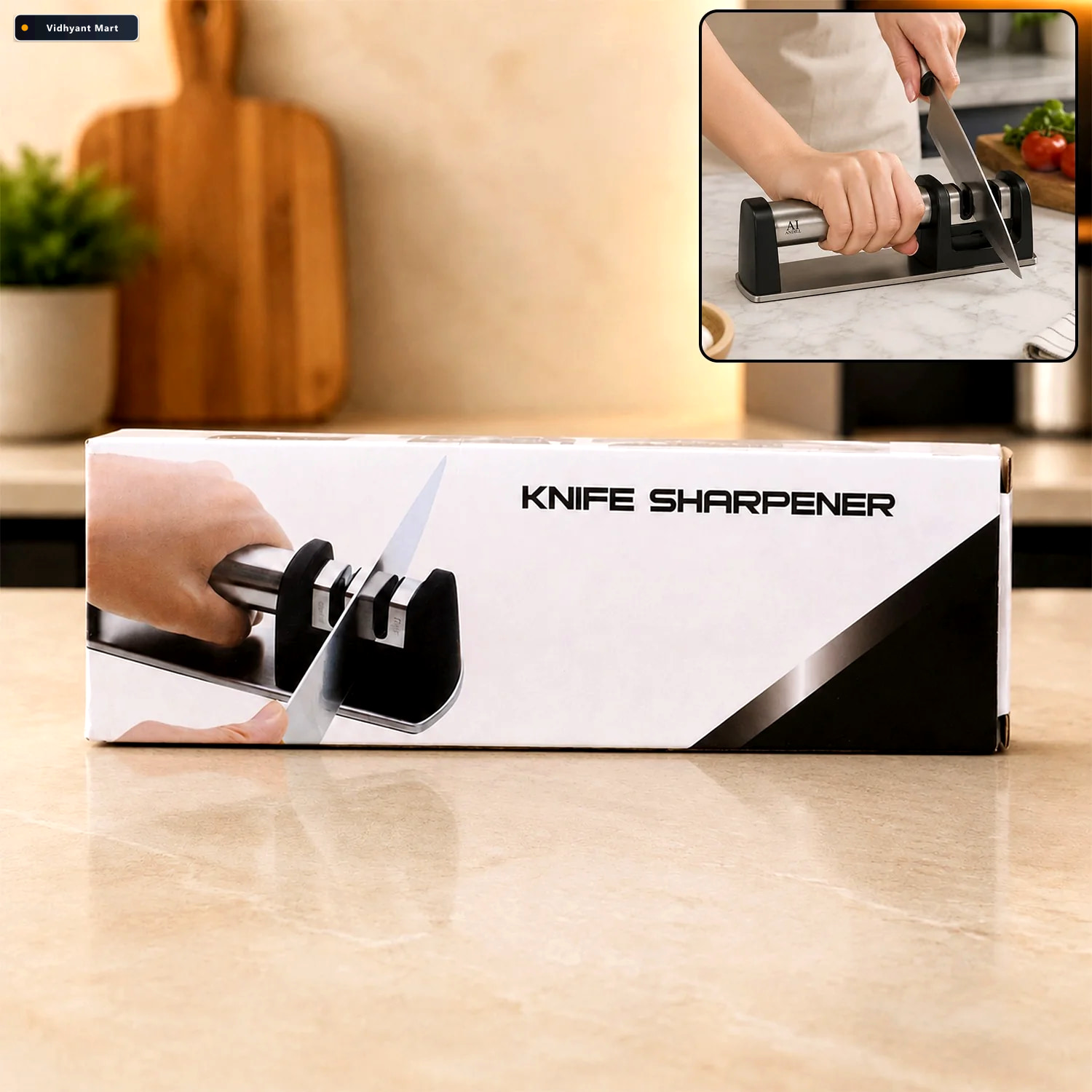Vidhyant Mart Effortless Two Stage Knife Sharpener With Stable B 1