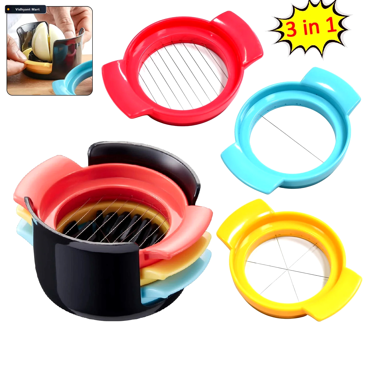 Vidhyant Mart Egg Slicer 3 In 1 Stainless Steel Food Cutter Tool 2