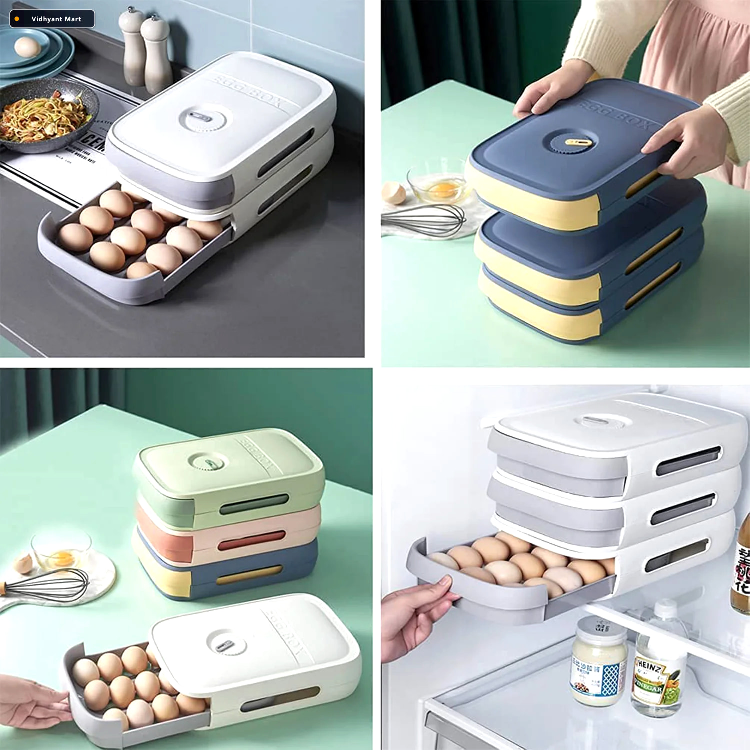 Vidhyant Mart Egg Storage Box Drawer Style Fridge Organizer For 3