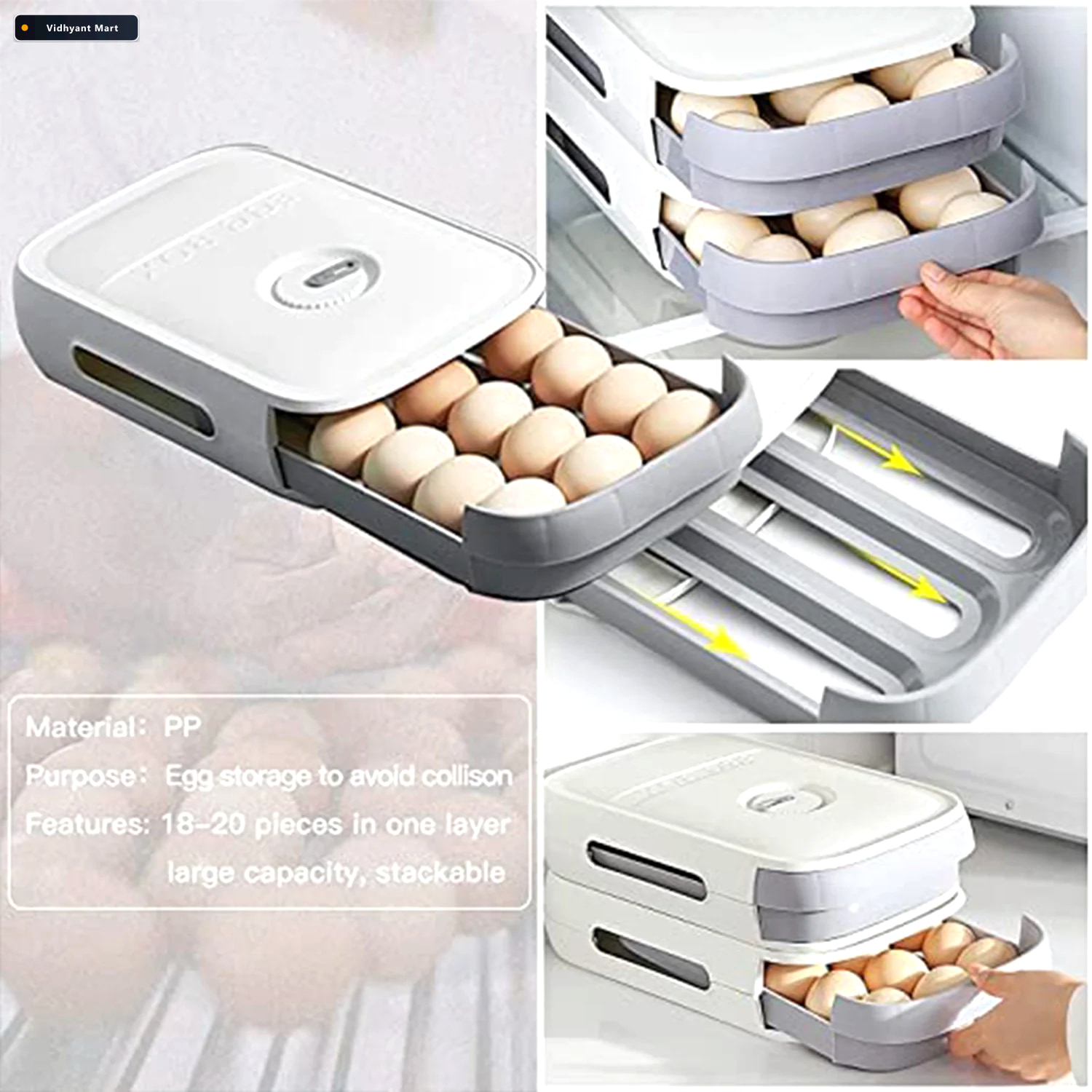 Vidhyant Mart Egg Storage Box Drawer Style Fridge Organizer For 4