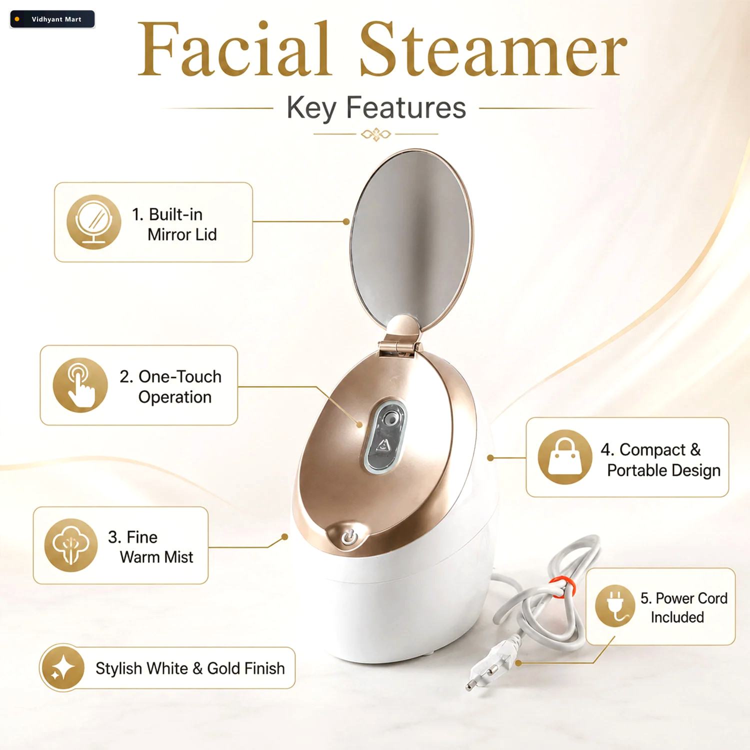 Vidhyant Mart Electric Facial Steamer With Mirror For Deep Clean 3