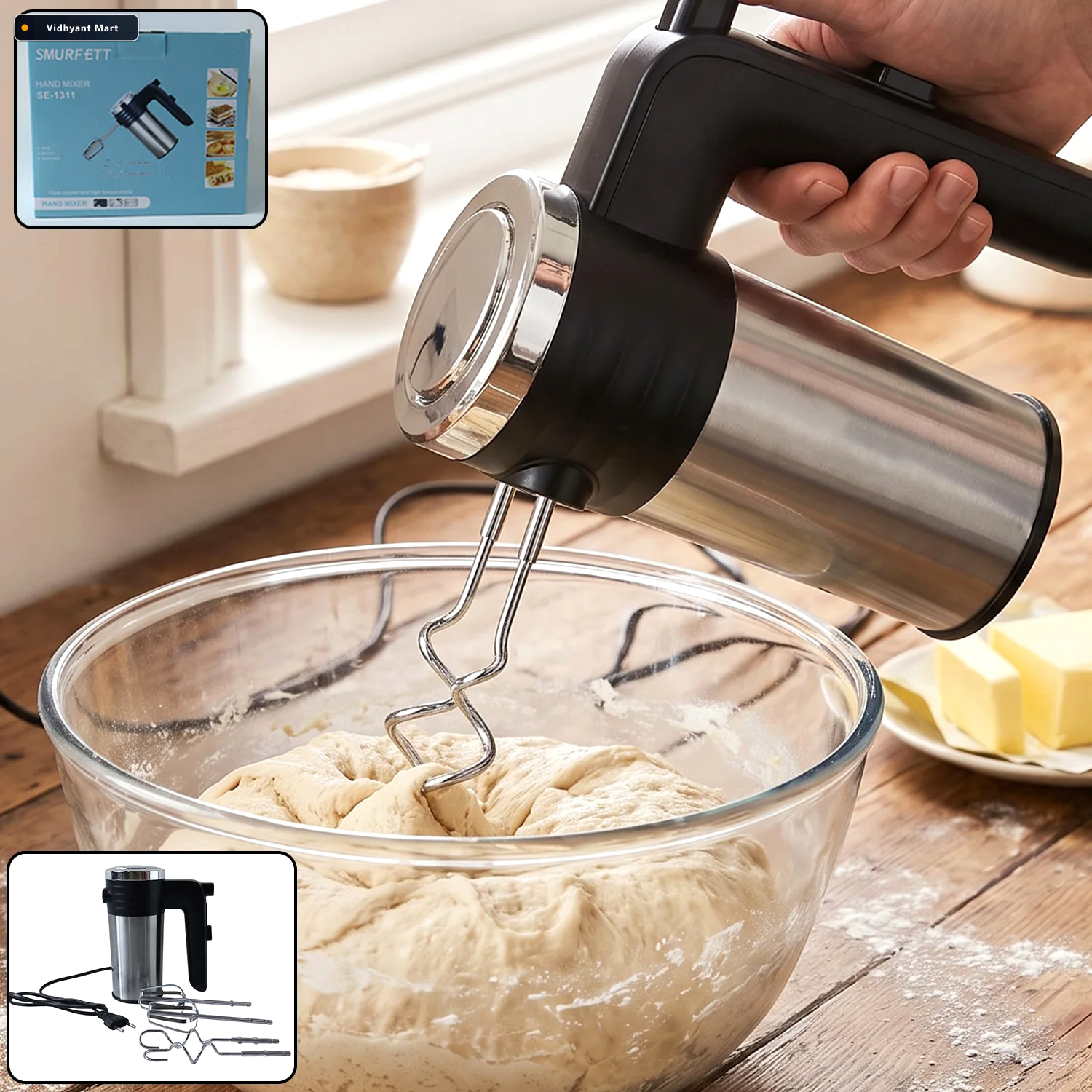 Vidhyant Mart Electric Hand Mixer 500w With Beaters Dough Hooks 1
