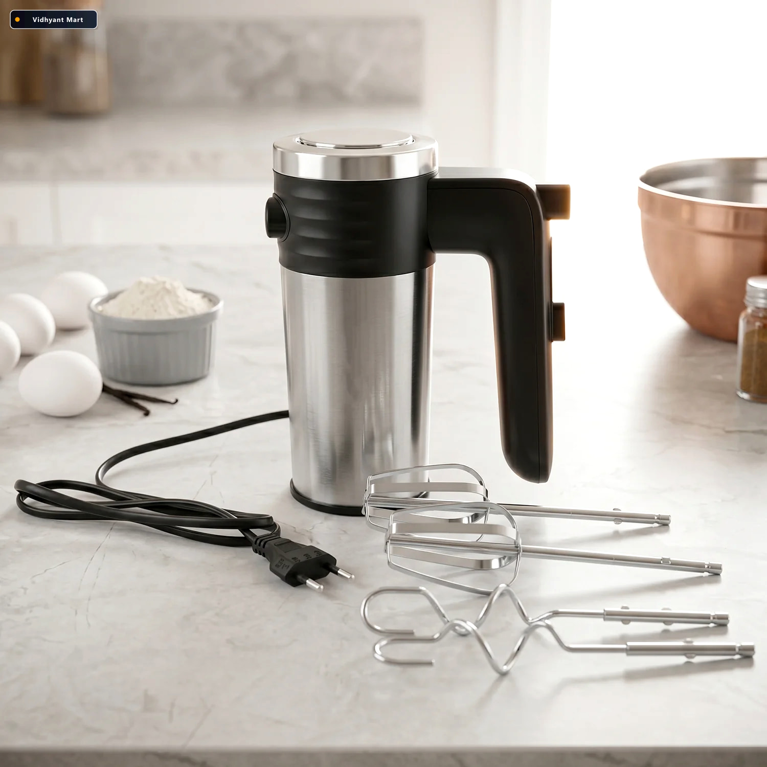 Vidhyant Mart Electric Hand Mixer 500w With Beaters Dough Hooks 3