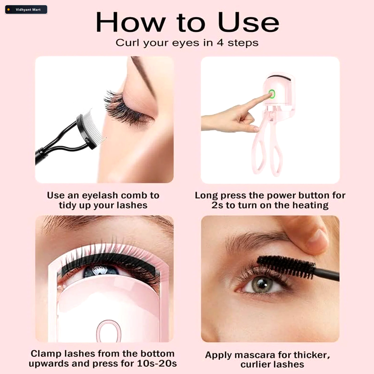 Vidhyant Mart Electric Heated Eyelash Curler Usb Rechargeable Be 2