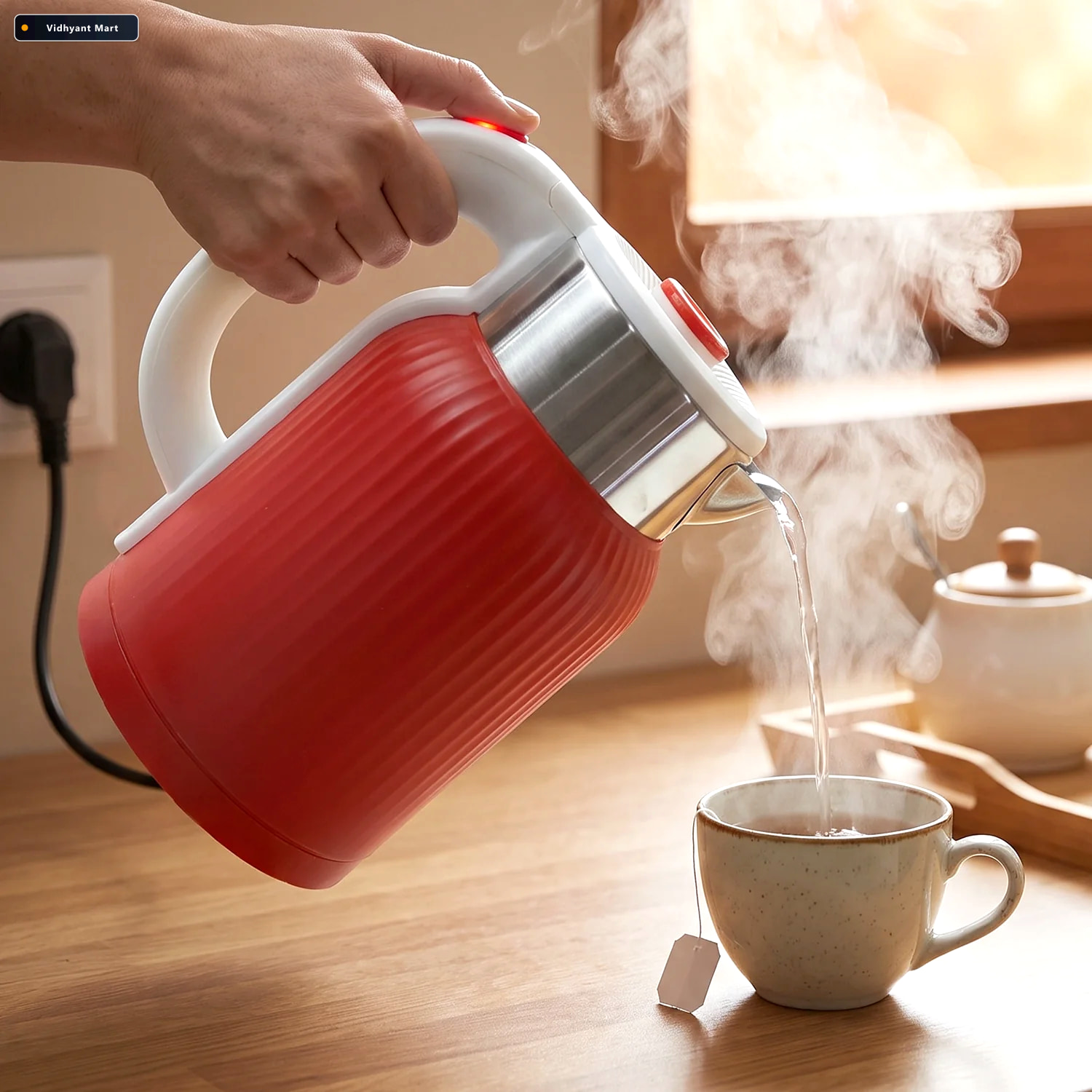 Vidhyant Mart Electric Kettle 2 Litre 1500w Red For Tea Coffee M 4