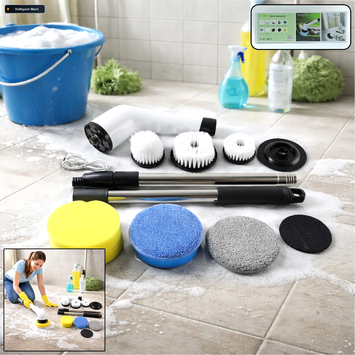 Vidhyant Mart Electric Spin Scrubber Cordless 9 In 1 Cleaner Wit 1
