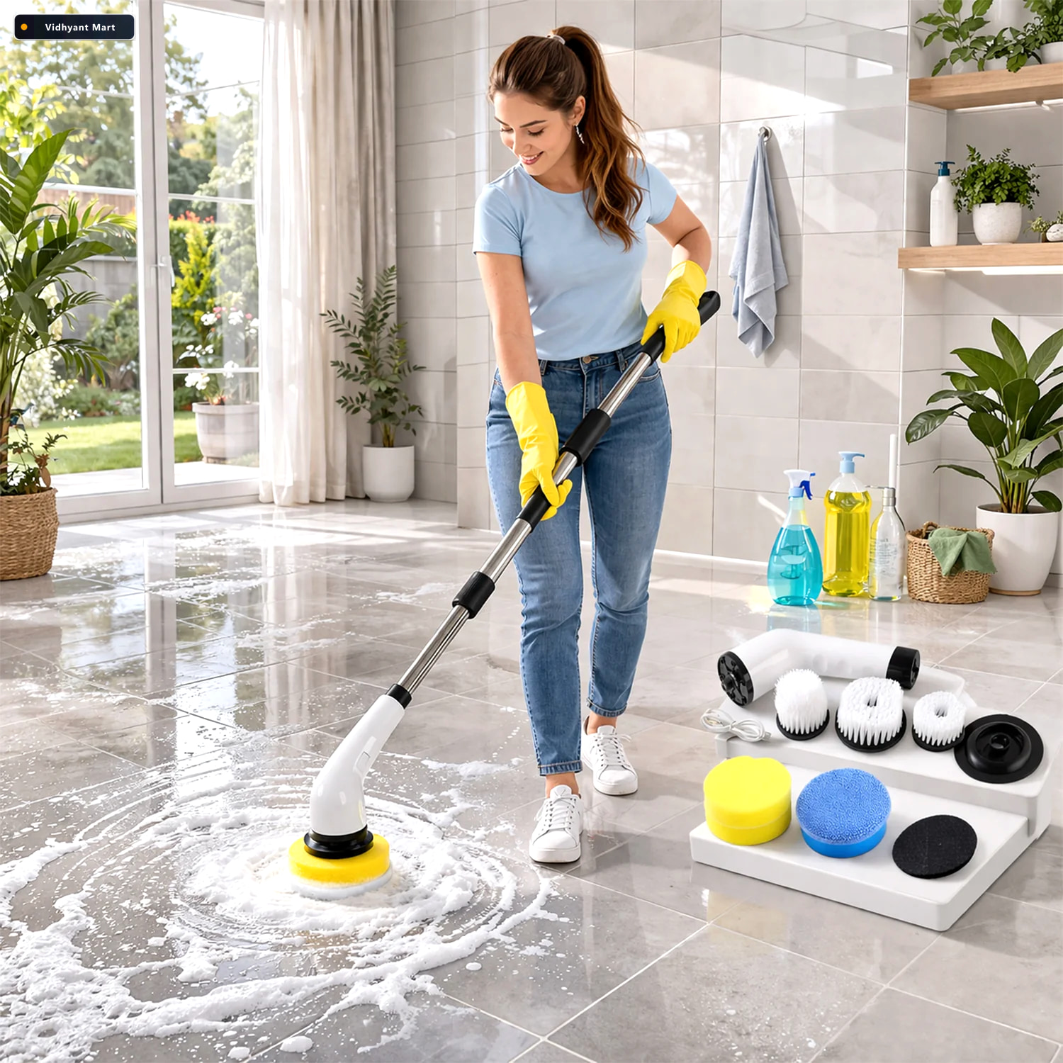 Vidhyant Mart Electric Spin Scrubber Cordless 9 In 1 Cleaner Wit 4