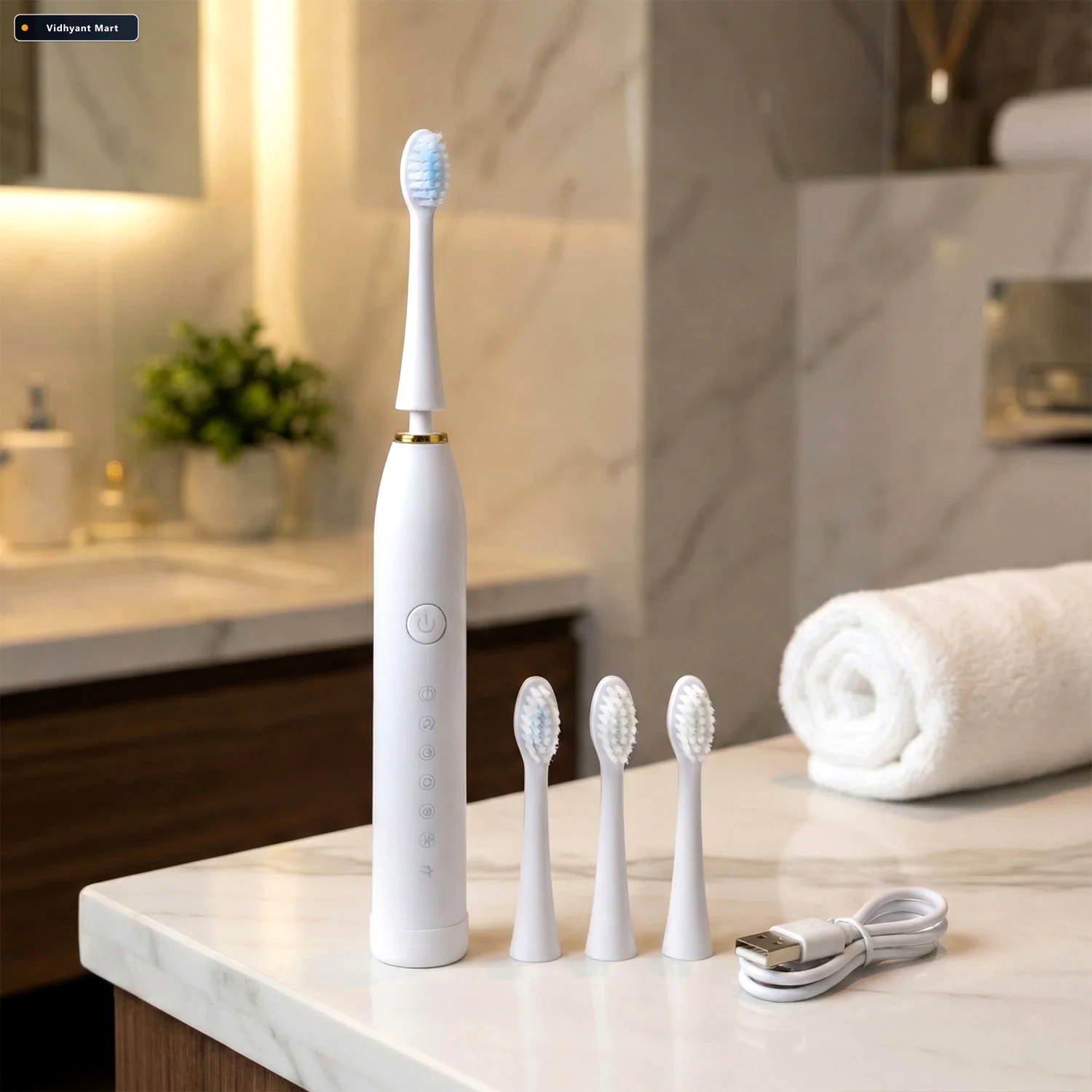 Vidhyant Mart Electric Toothbrush Rechargeable With 3 Extra Repl 1