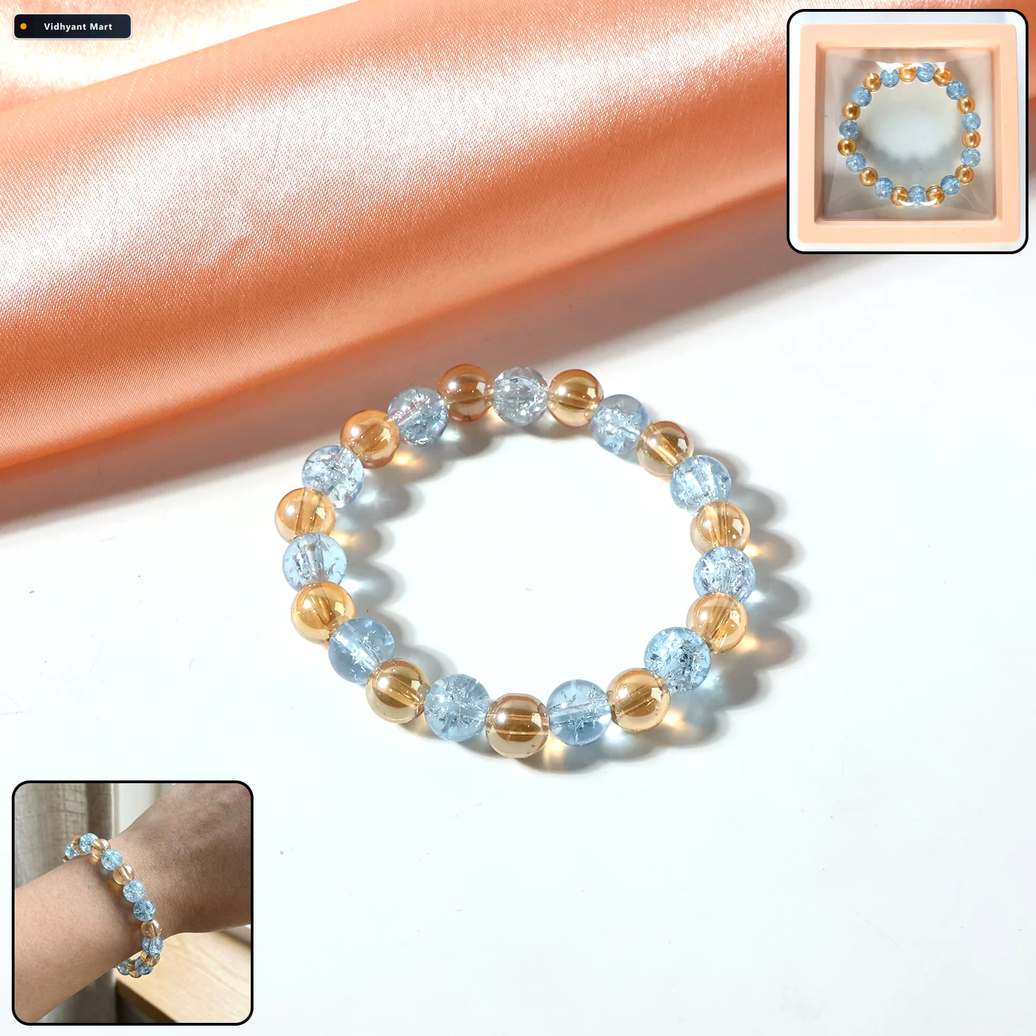 Vidhyant Mart Elegant Dual Tone Crystal Beaded Stretch Bracelet 1