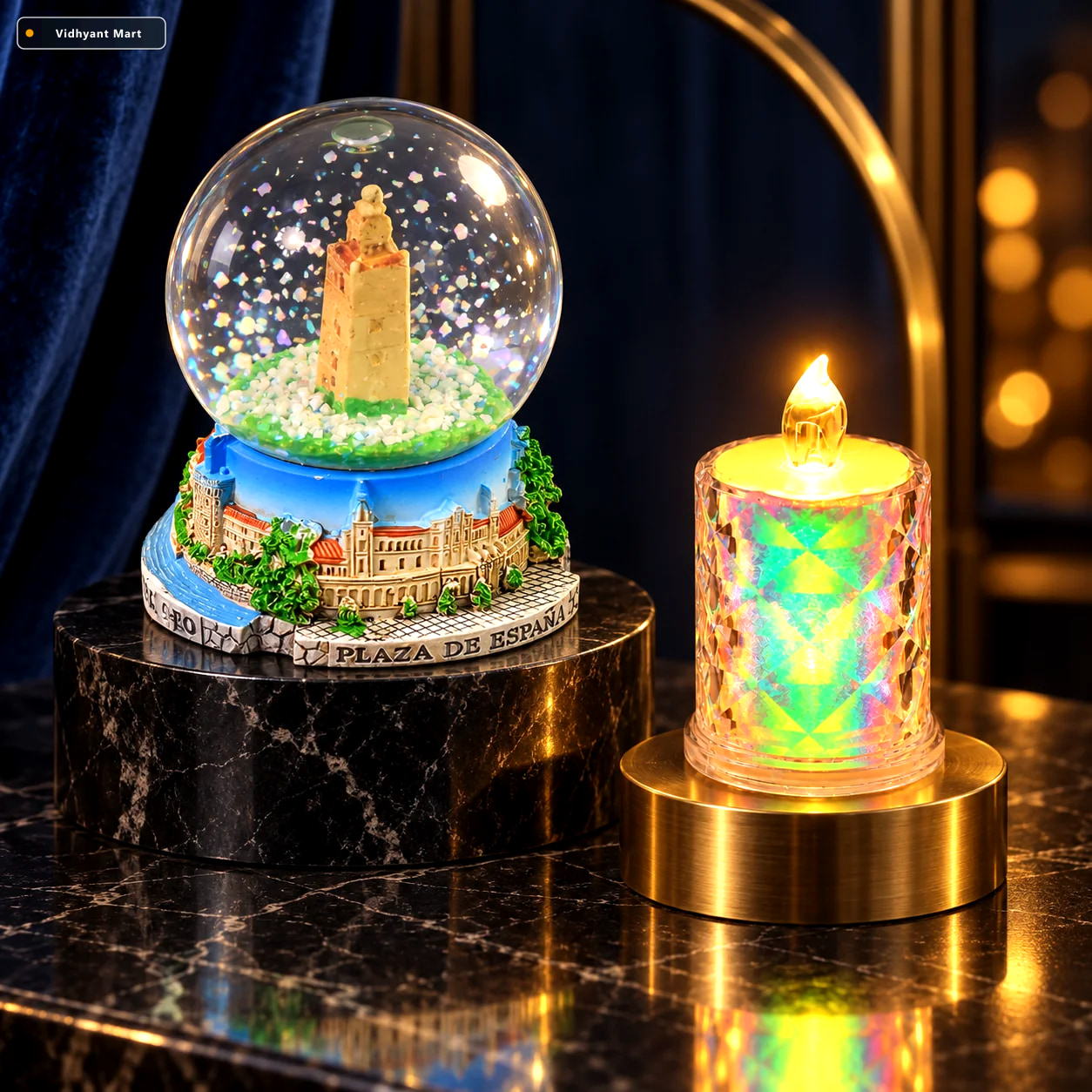 Vidhyant Mart Elegant Snow Globe Led Crystal Candle Light Home D 1