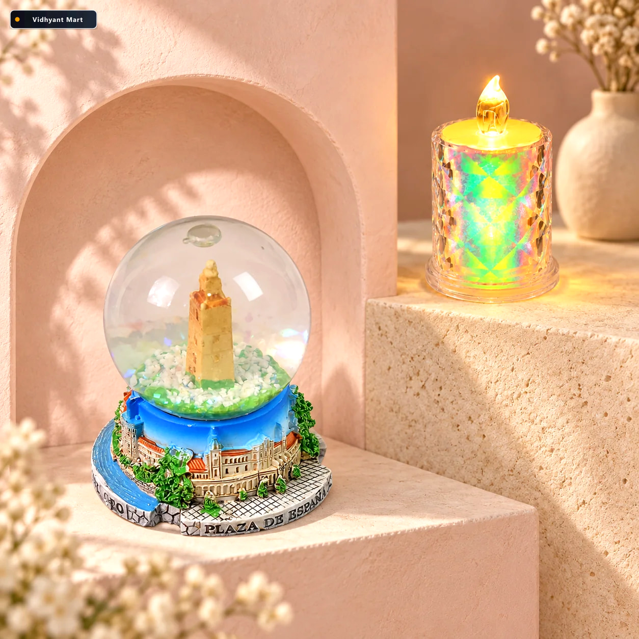 Vidhyant Mart Elegant Snow Globe Led Crystal Candle Light Home D 2
