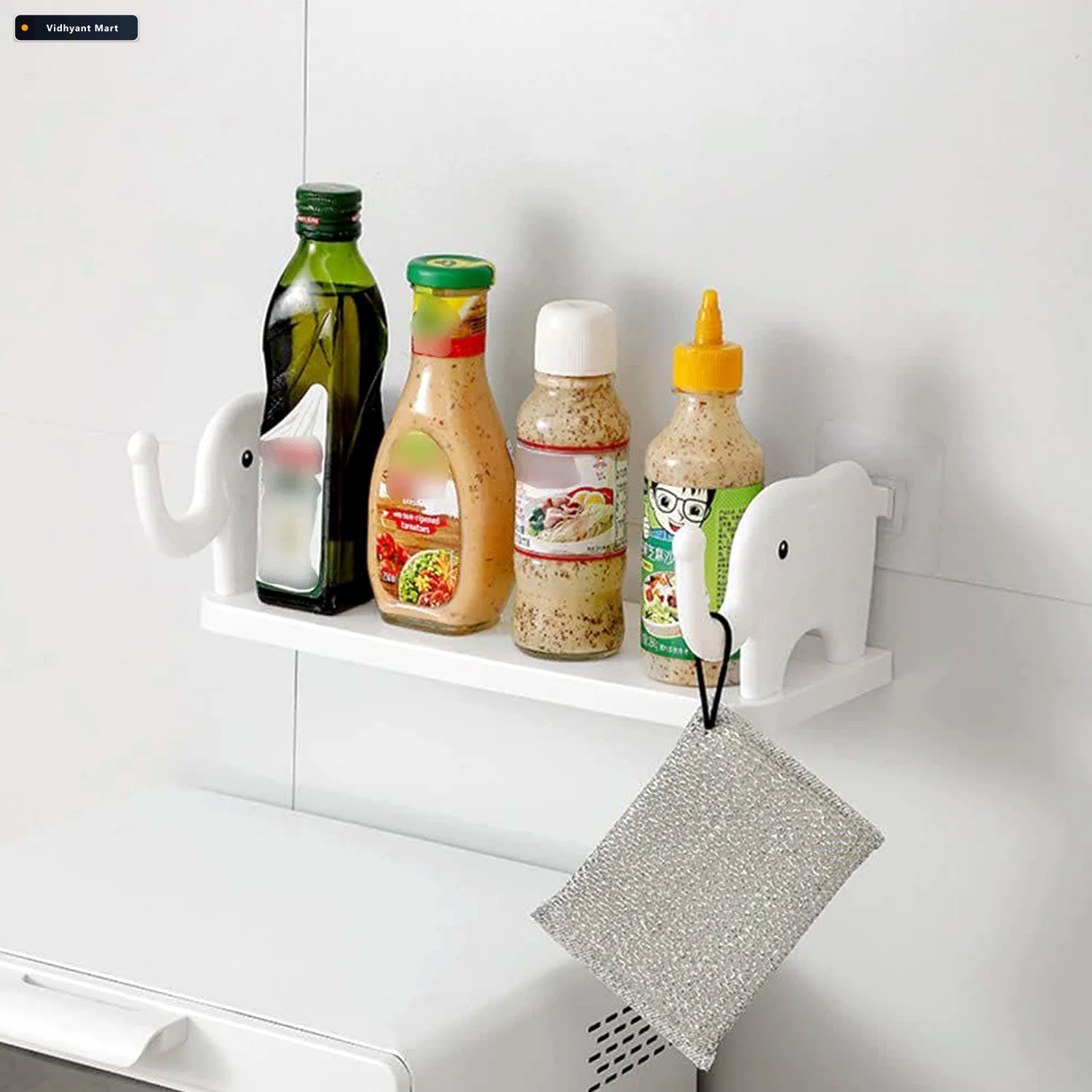 Vidhyant Mart Elephant Wall Shelf No Punch Organizer For Kitchen 2