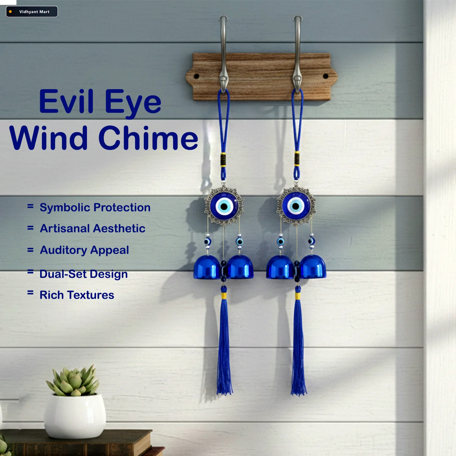 Vidhyant Mart Evil Eye Hanging Wind Chime Set Protective Home De 3