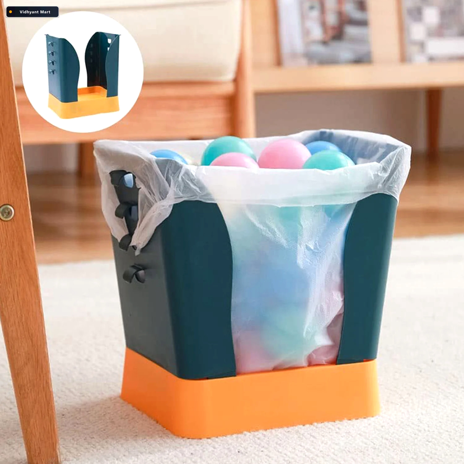 Vidhyant Mart Expandable Waste Bin Compact Portable Velvet Wheel 2