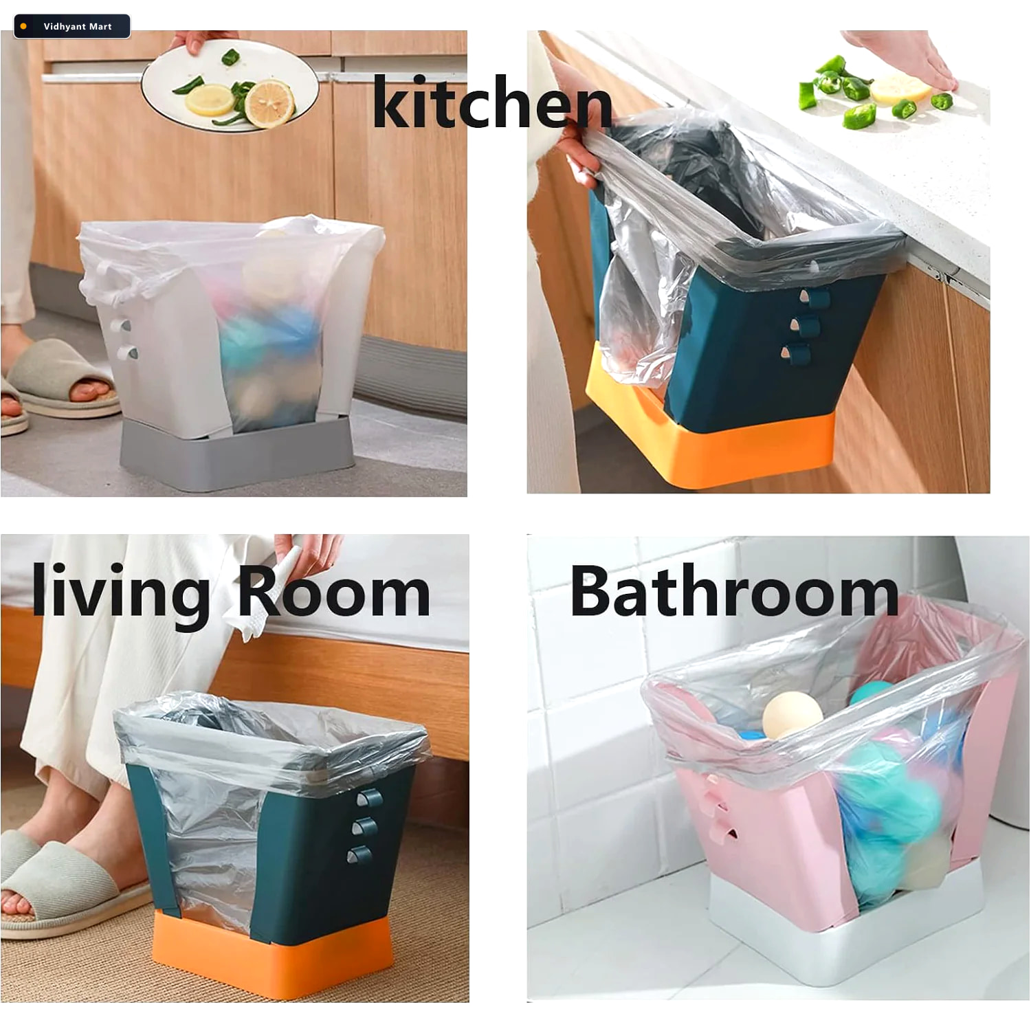 Vidhyant Mart Expandable Waste Bin Compact Portable Velvet Wheel 3