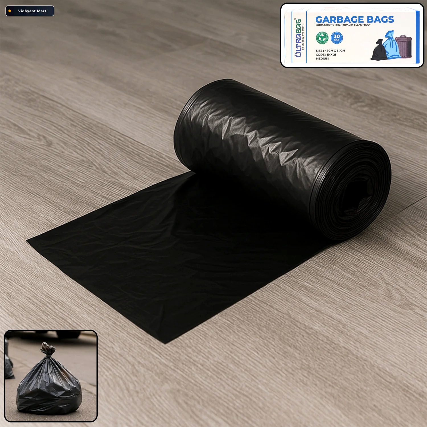 Vidhyant Mart Extra Strong Garbage Bag Roll Leak Proof Tear Resi 1