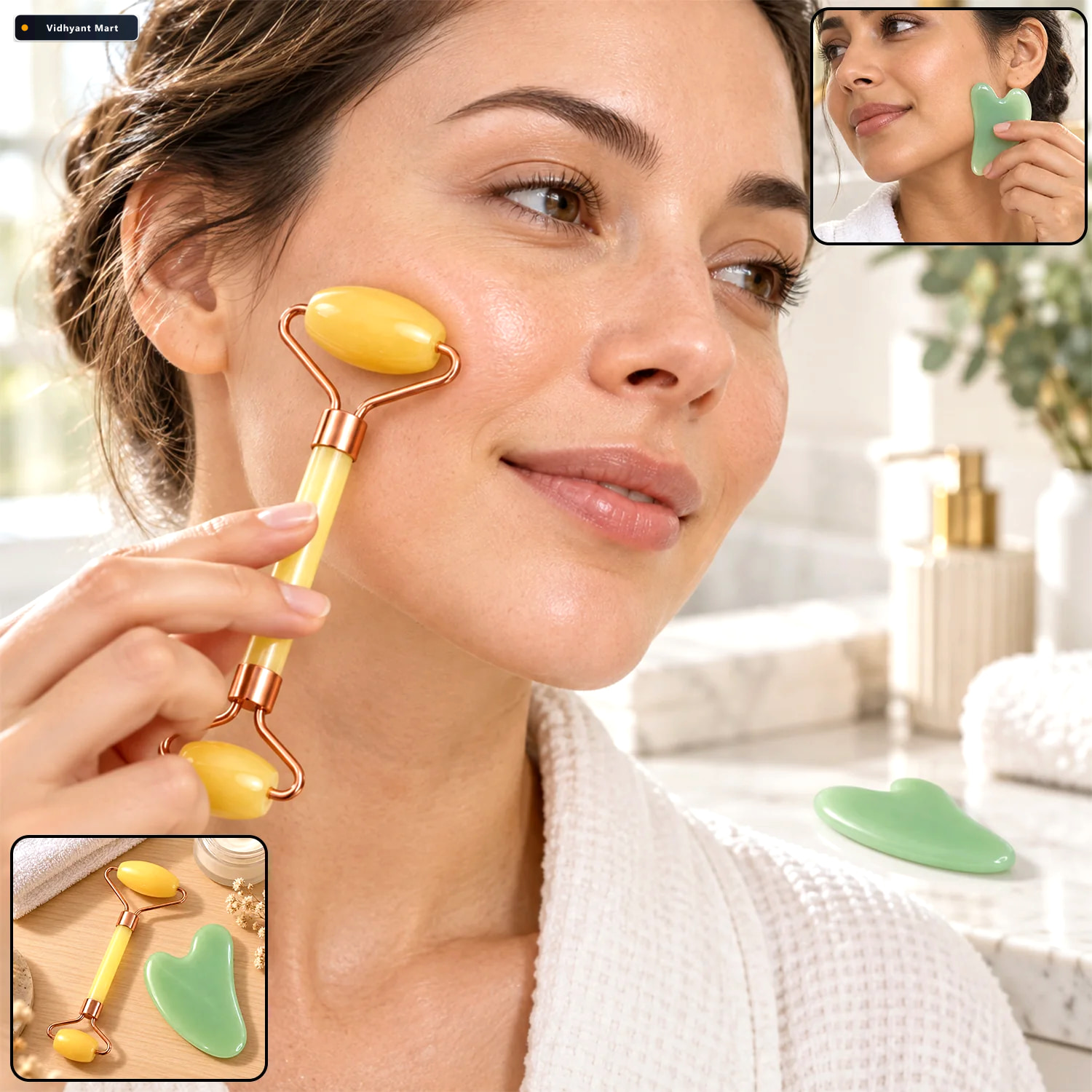 Vidhyant Mart Facial Roller And Gua Sha Set With Dual Roller Hea 1