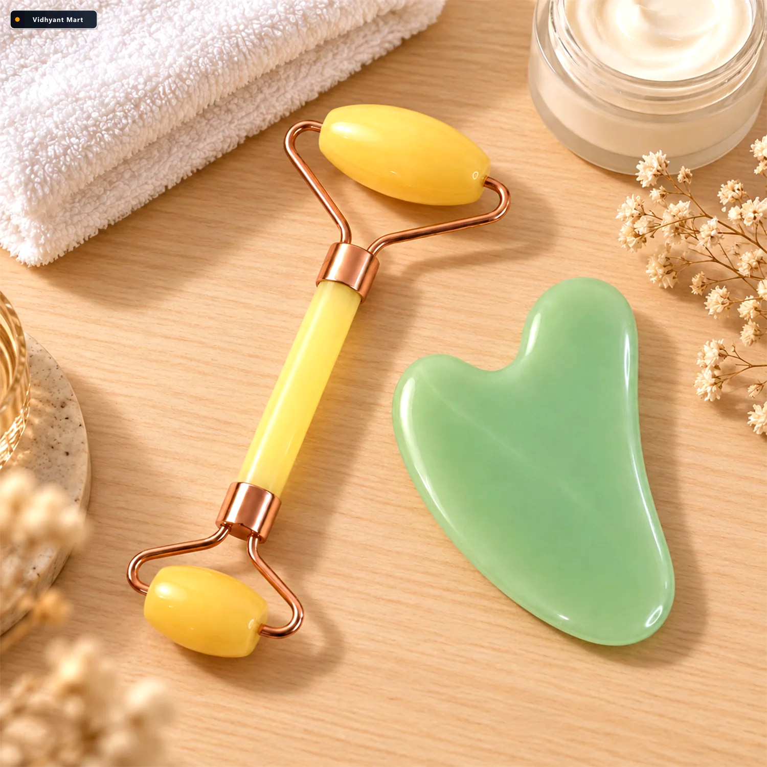 Vidhyant Mart Facial Roller And Gua Sha Set With Dual Roller Hea 3