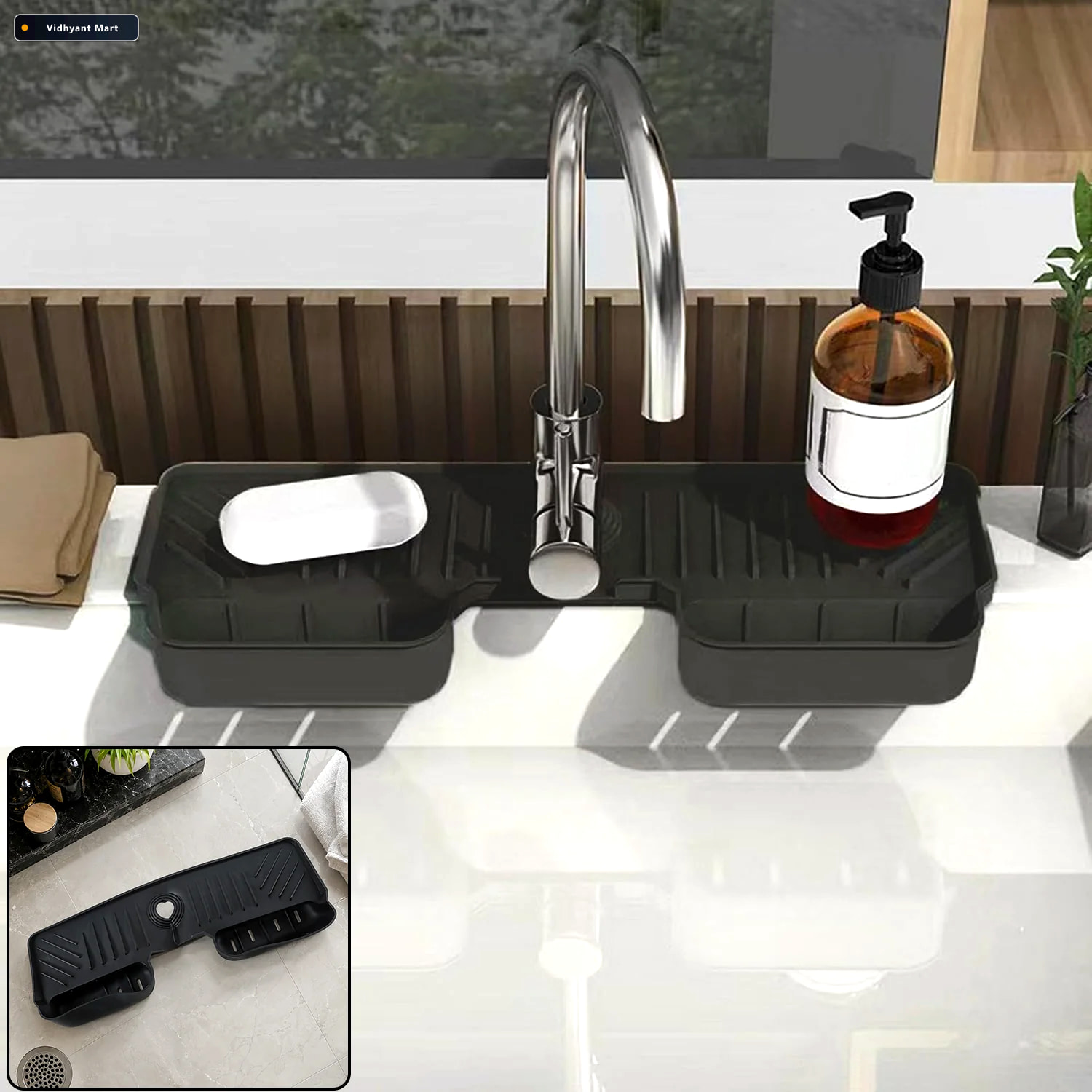 Vidhyant Mart Faucet Splash Guard Mat With Drainage Tray For Kit 1