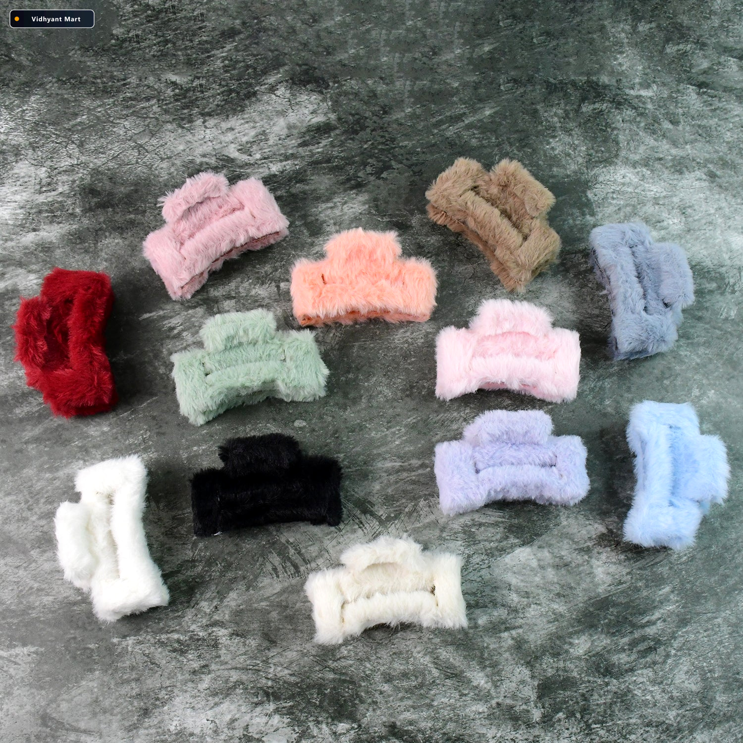 Vidhyant Mart Faux Fur Hair Claw Clips Soft Big Fluffy 12 Pc Set 2