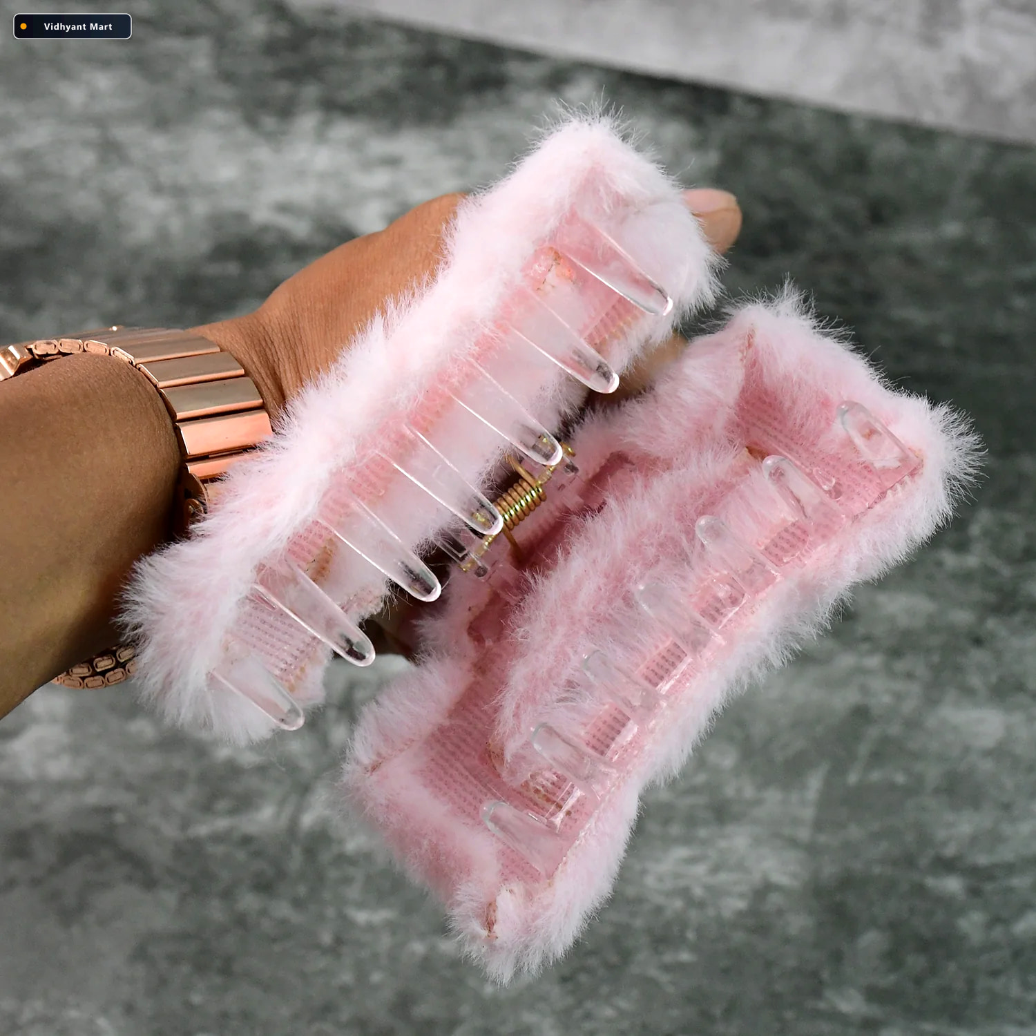 Vidhyant Mart Faux Fur Hair Claw Clips Soft Big Fluffy 12 Pc Set 3