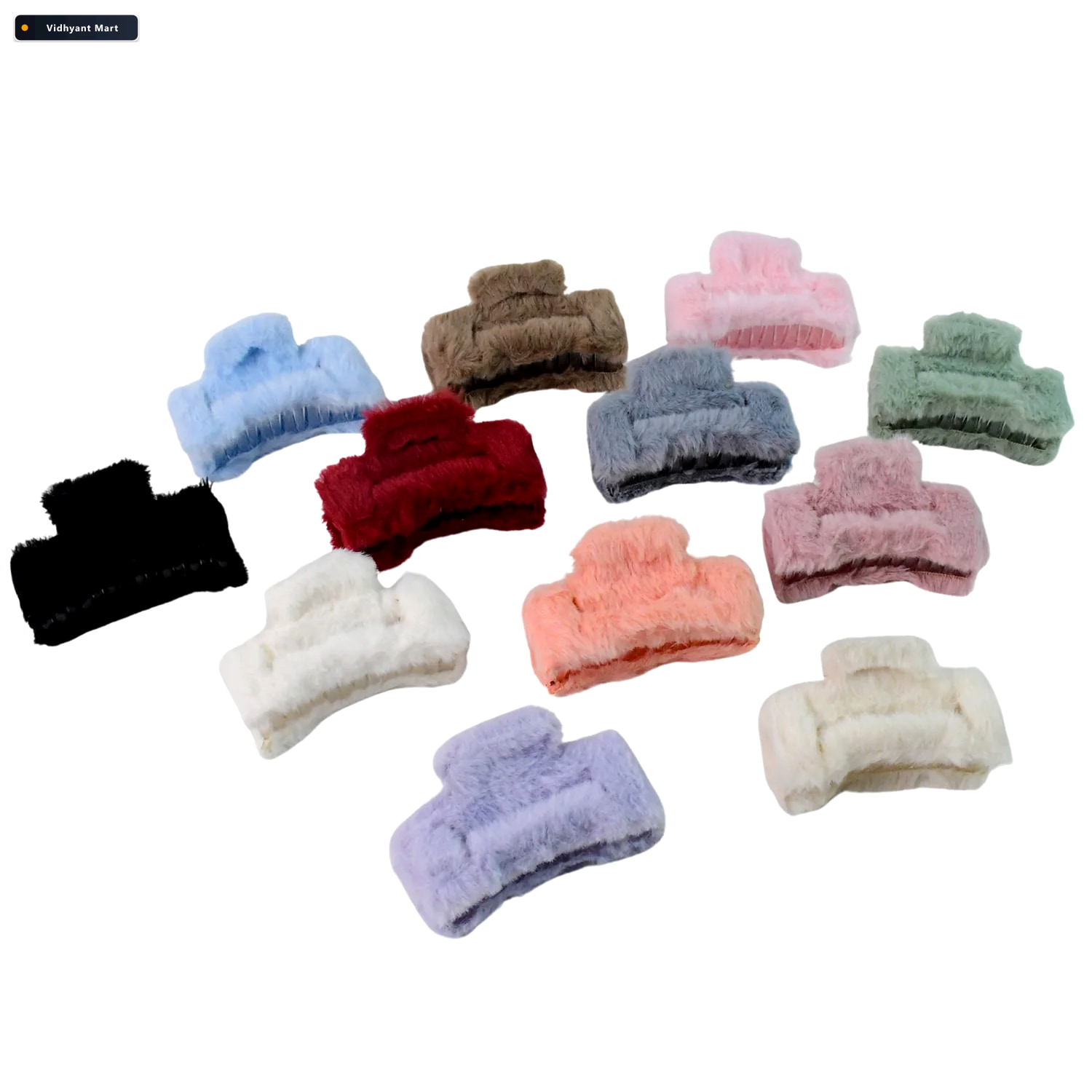 Vidhyant Mart Faux Fur Hair Claw Clips Soft Big Fluffy 12 Pc Set 4