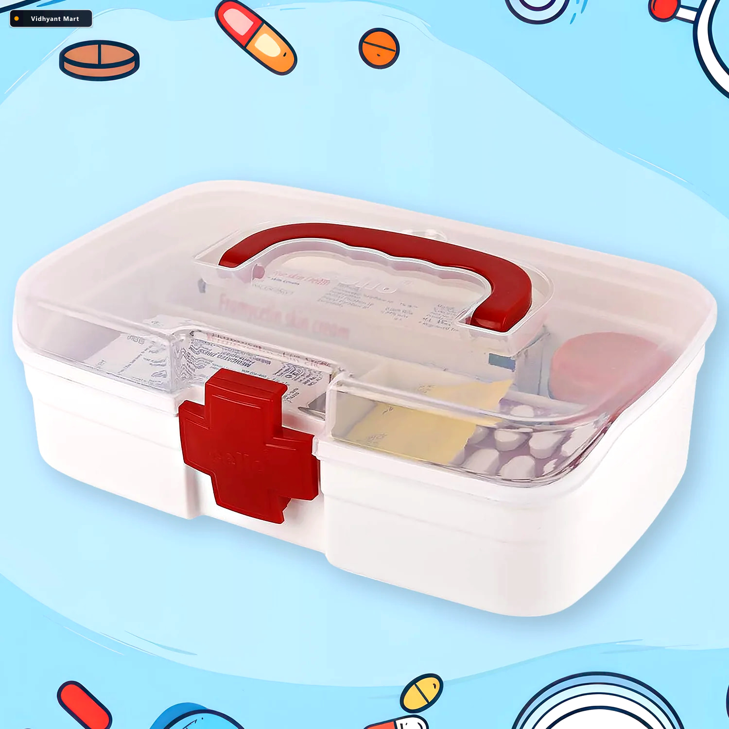 Vidhyant Mart First Aid Box 3 Compartment Portable Medicine Kit 4